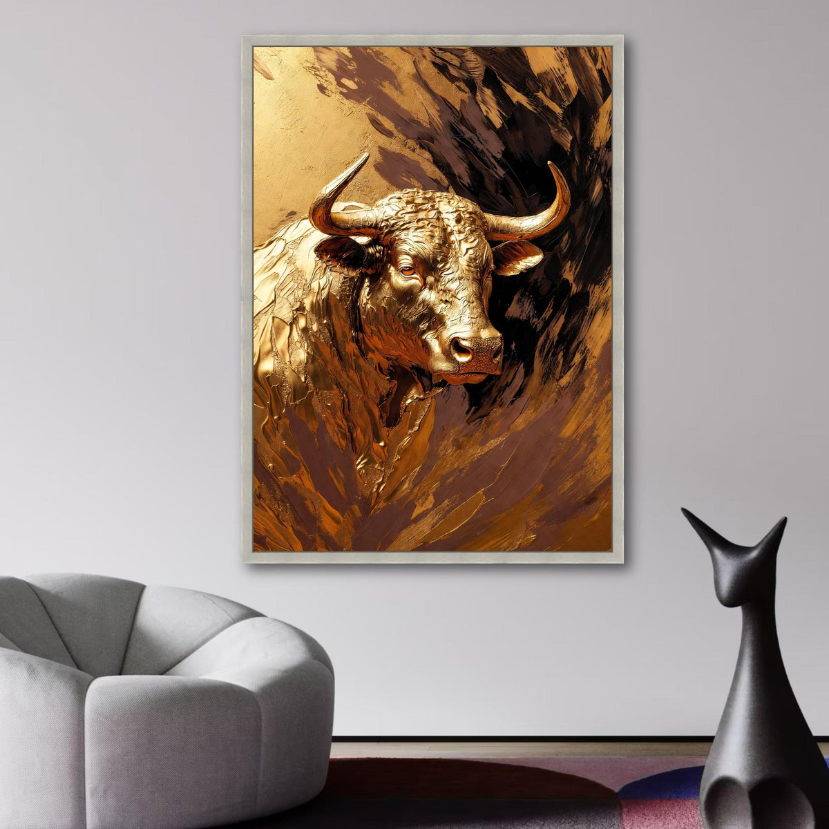 Golden Bull Canvas Wall Art, Metallic Animal Portrait, Modern Farmhouse Decor, Canvas, Statement wall decoration, canvas print, wall art