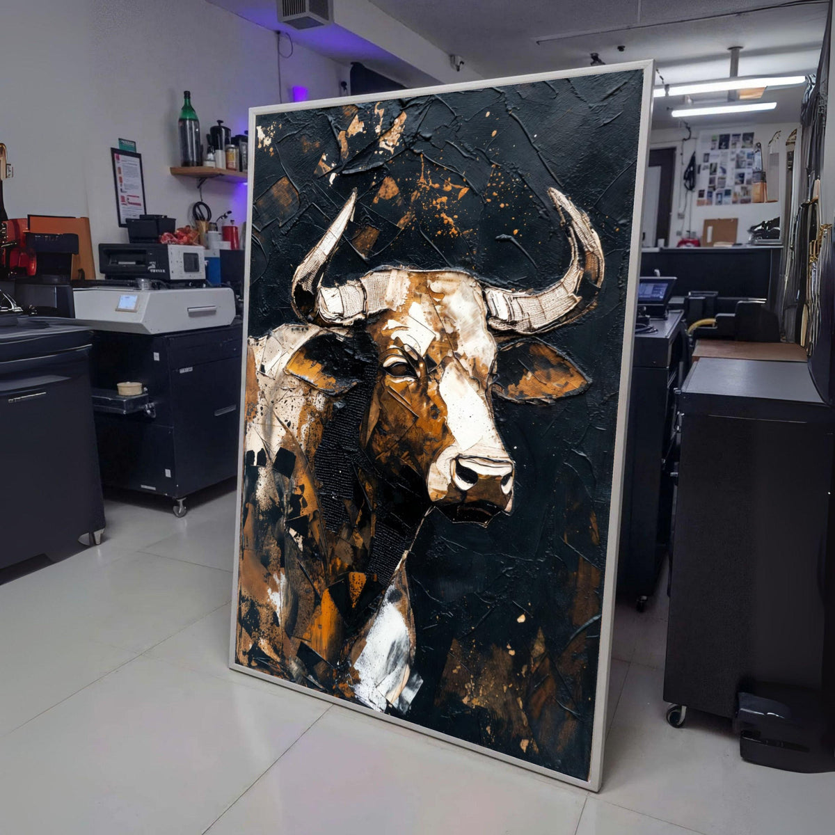 Rustic Bull Canvas Wall Art, Abstract Animal Portrait, Modern Farmhouse Decor, Canvas Painting, wall decoration, canvas print, wall art