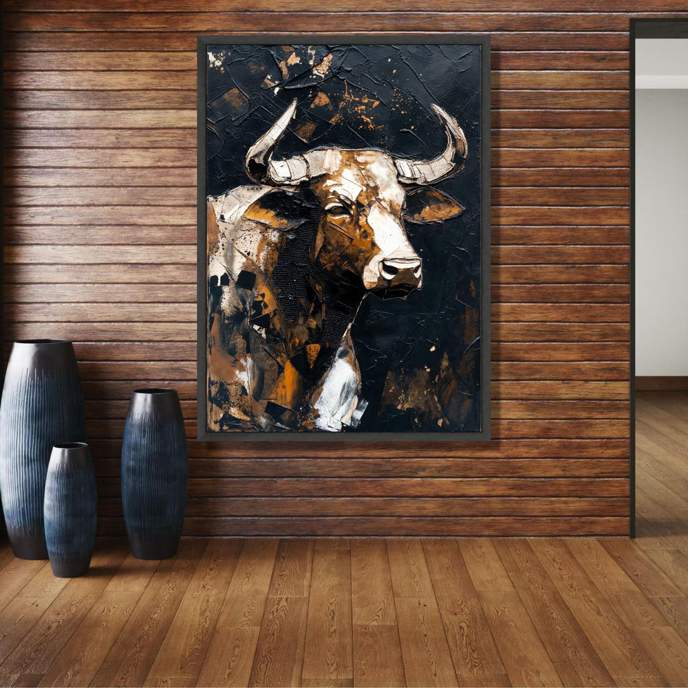 Rustic Bull Canvas Wall Art, Abstract Animal Portrait, Modern Farmhouse Decor, Canvas Painting, wall decoration, canvas print, wall art