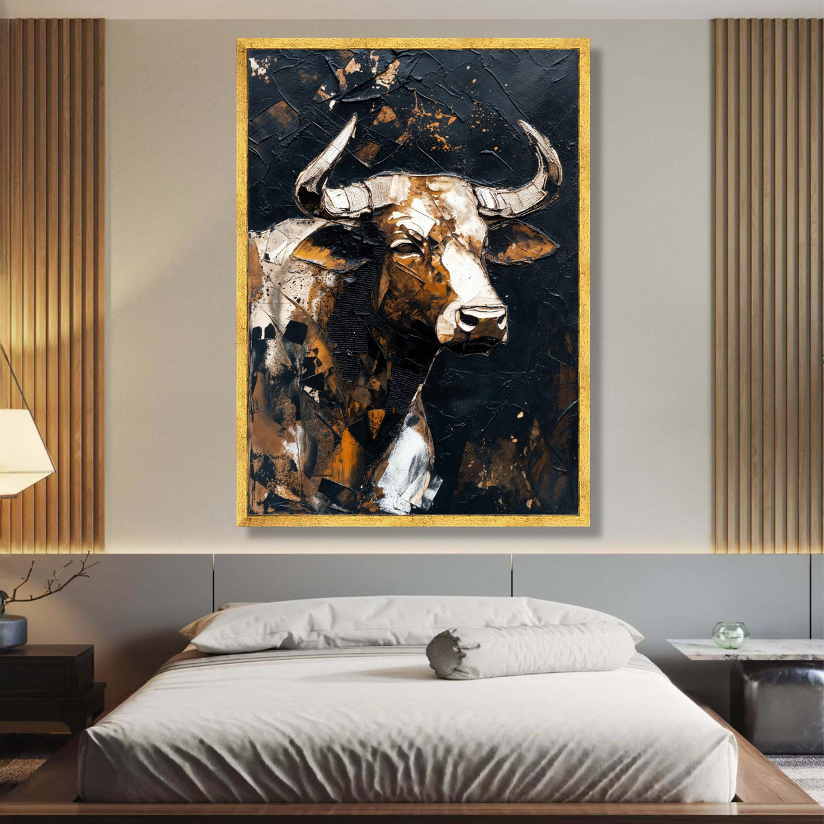 Rustic Bull Canvas Wall Art, Abstract Animal Portrait, Modern Farmhouse Decor, Canvas Painting, wall decoration, canvas print, wall art