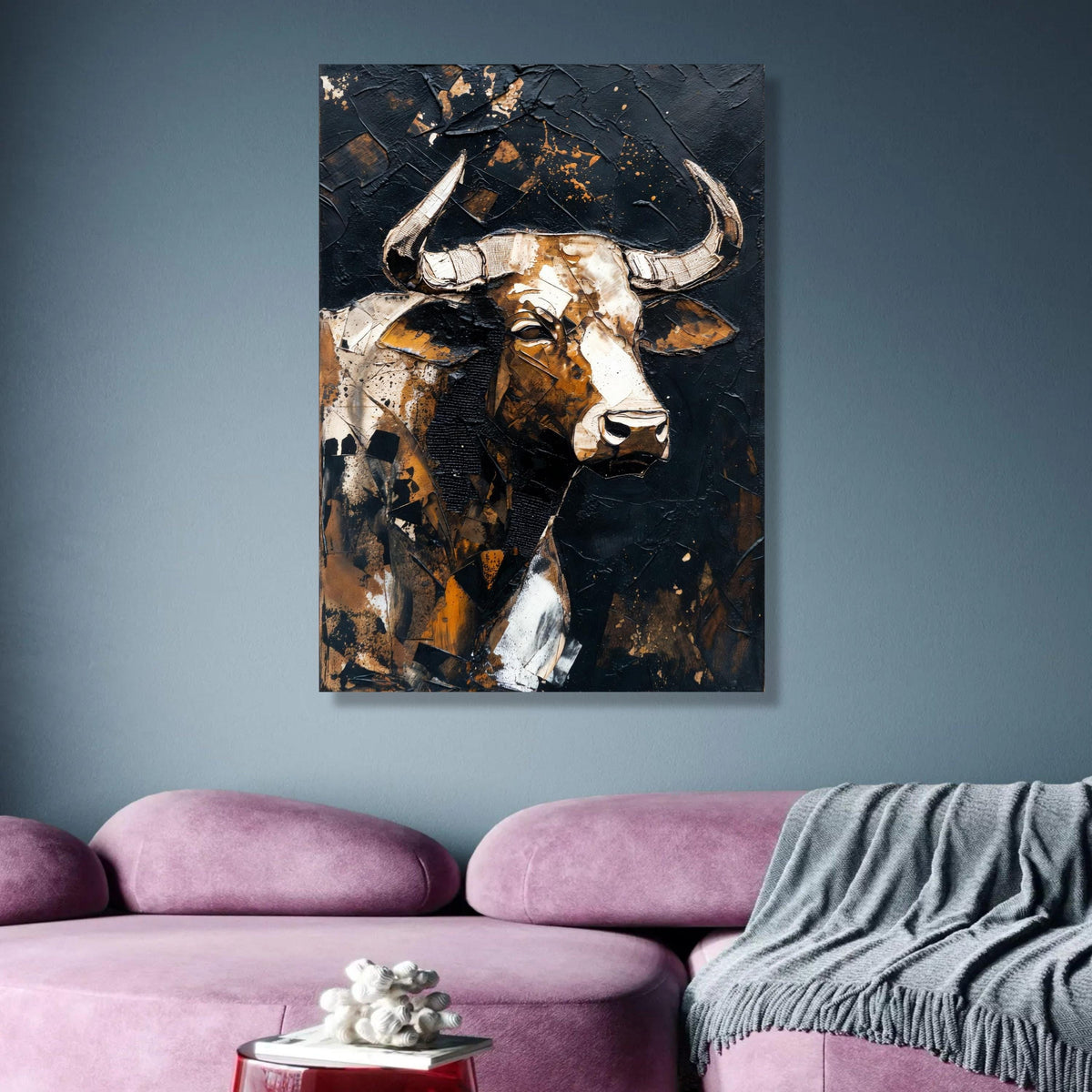 Rustic Bull Canvas Wall Art, Abstract Animal Portrait, Modern Farmhouse Decor, Canvas Painting, wall decoration, canvas print, wall art