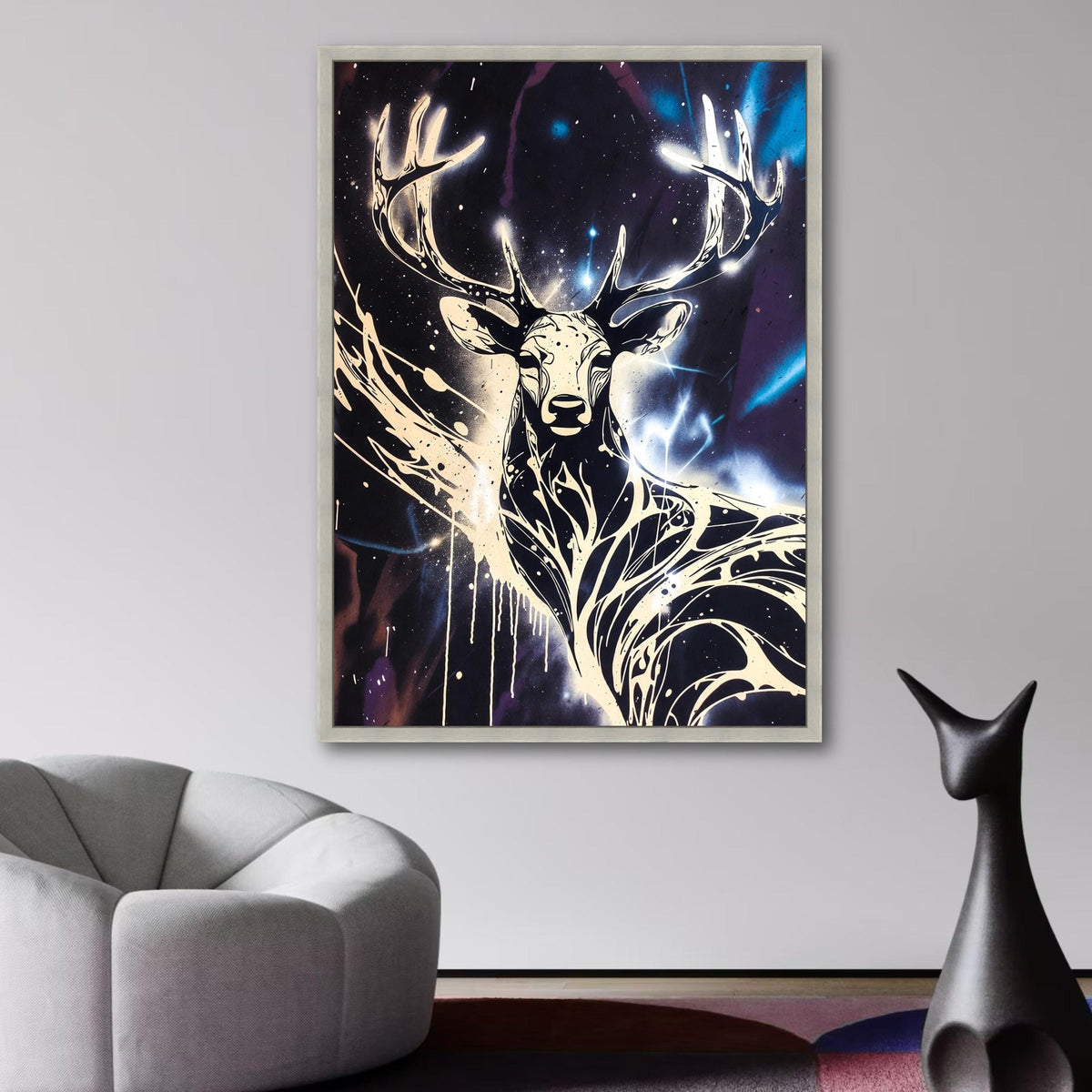 Majestic Deer Silhouette Canvas Wall Art, Abstract Antlers Design, Modern Wildlife Home Decor, wall decoration, canvas print, wall art