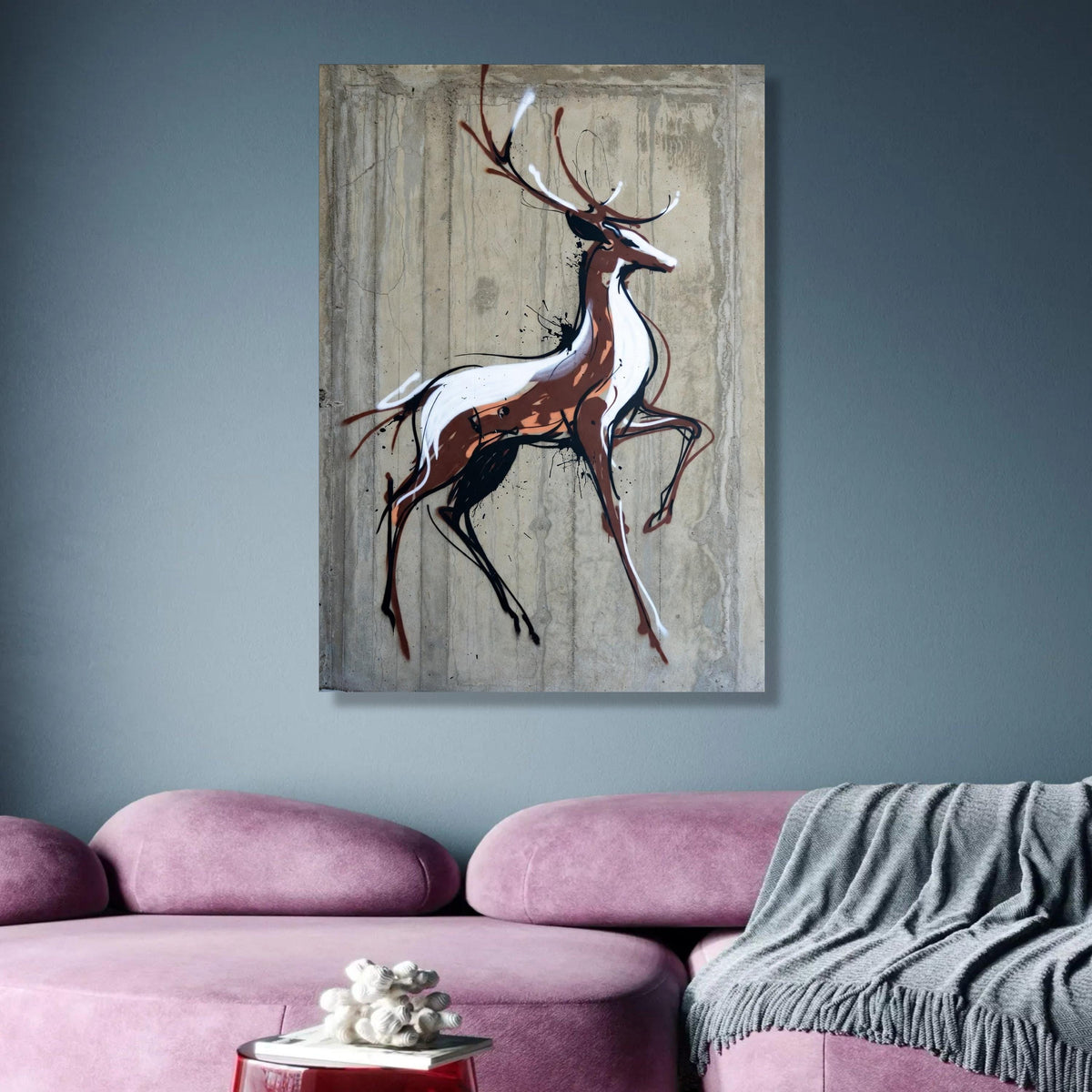 Abstract Stag Deer Canvas Wall Art, Modern Wildlife Painting, Urban Graffiti Style, Rustic Home wall decoration, canvas print, wall art