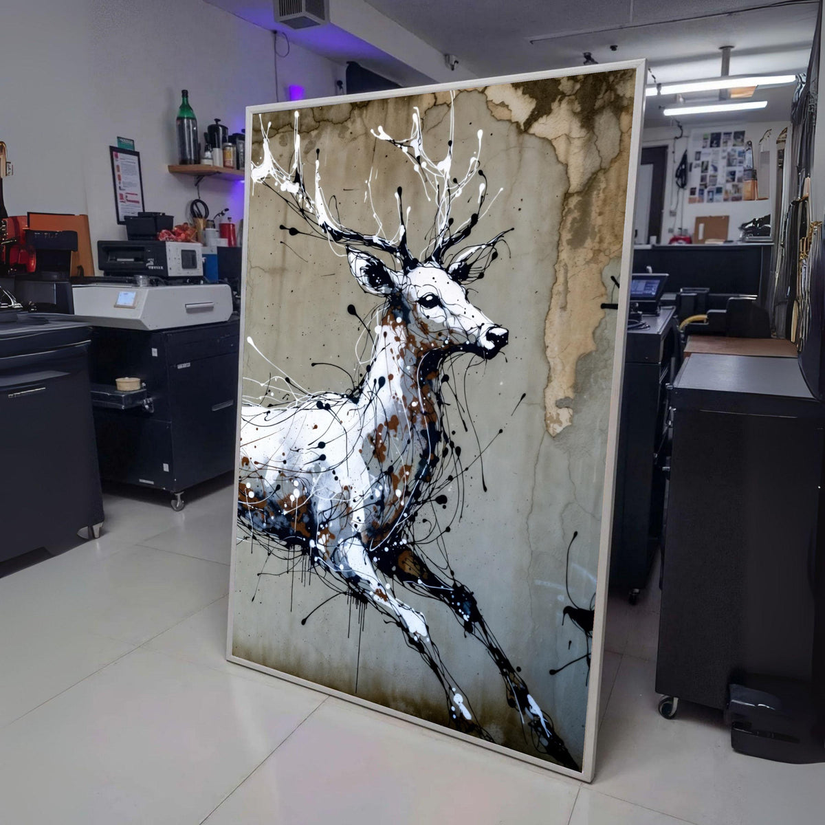 Abstract Deer Canvas Wall Art, Modern Wildlife Painting, Black White Brown Animal Art, Contemporary wall decoration, canvas print, wall art