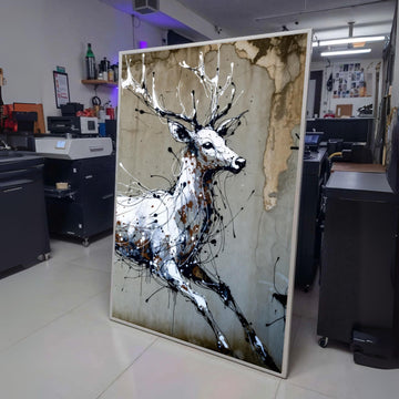 Abstract Deer Canvas Wall Art, Modern Wildlife Painting, Black White Brown Animal Art, Contemporary wall decoration, canvas print, wall art