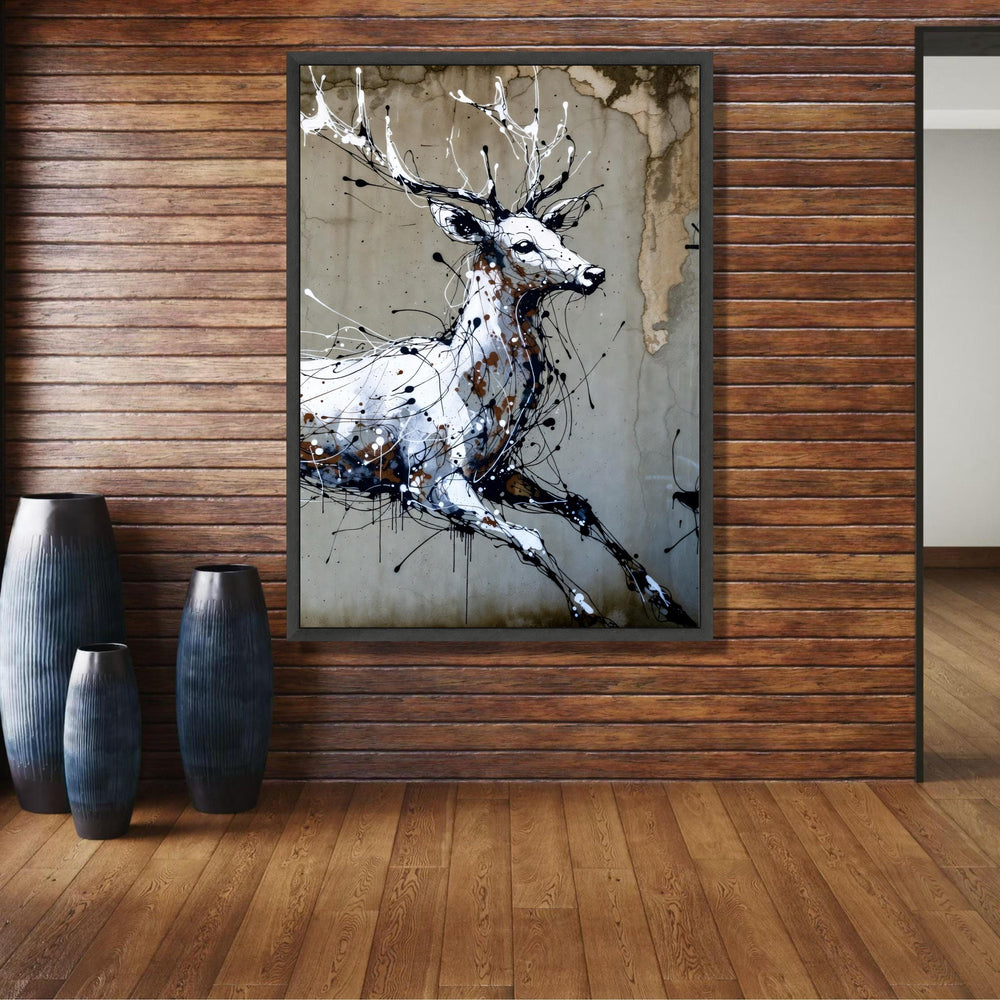 Abstract Deer Canvas Wall Art, Modern Wildlife Painting, Black White Brown Animal Art, Contemporary wall decoration, canvas print, wall art