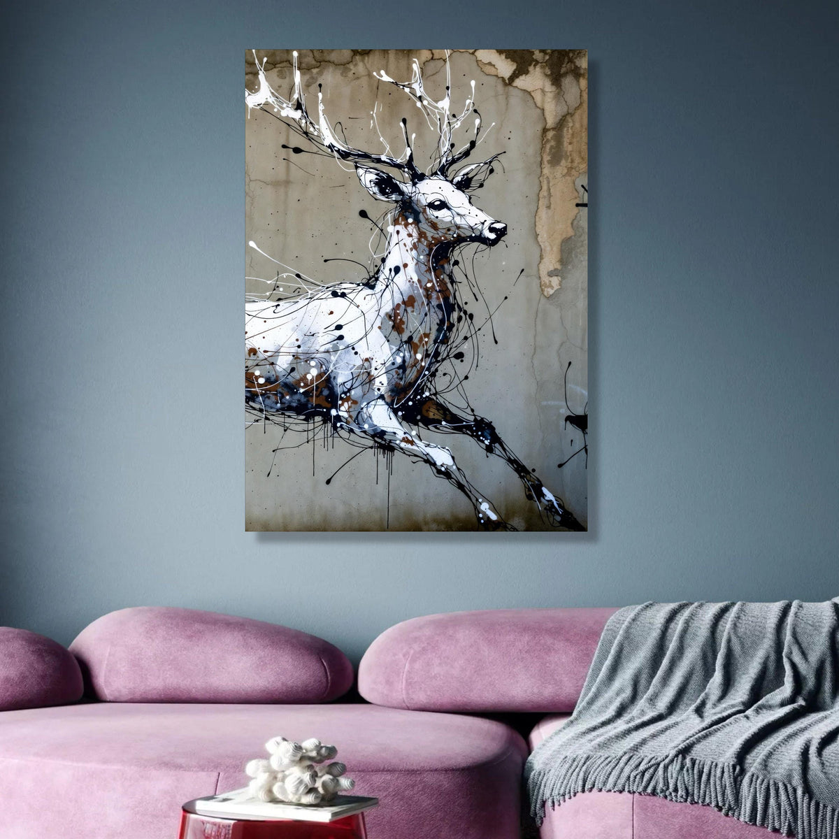 Abstract Deer Canvas Wall Art, Modern Wildlife Painting, Black White Brown Animal Art, Contemporary wall decoration, canvas print, wall art