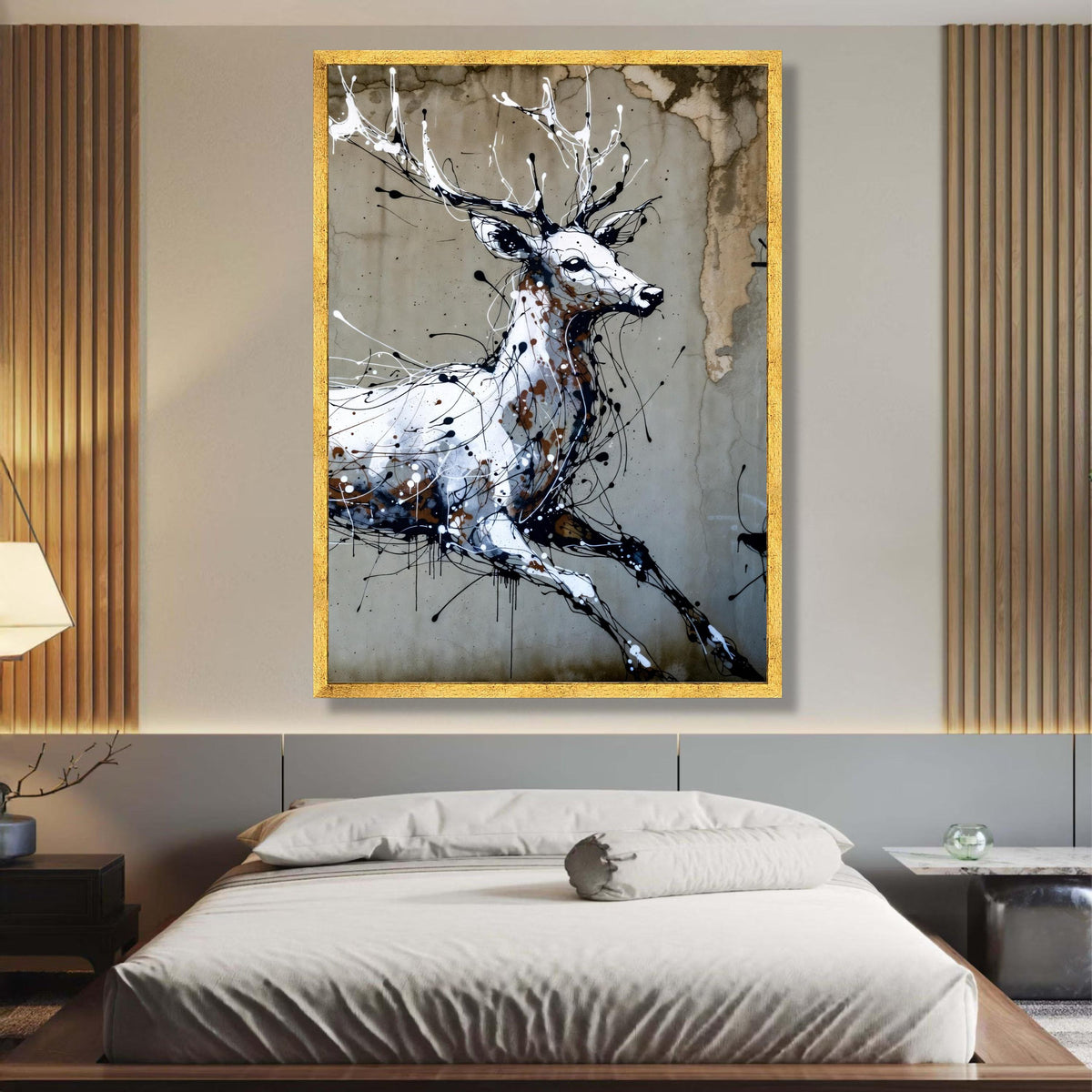 Abstract Deer Canvas Wall Art, Modern Wildlife Painting, Black White Brown Animal Art, Contemporary wall decoration, canvas print, wall art