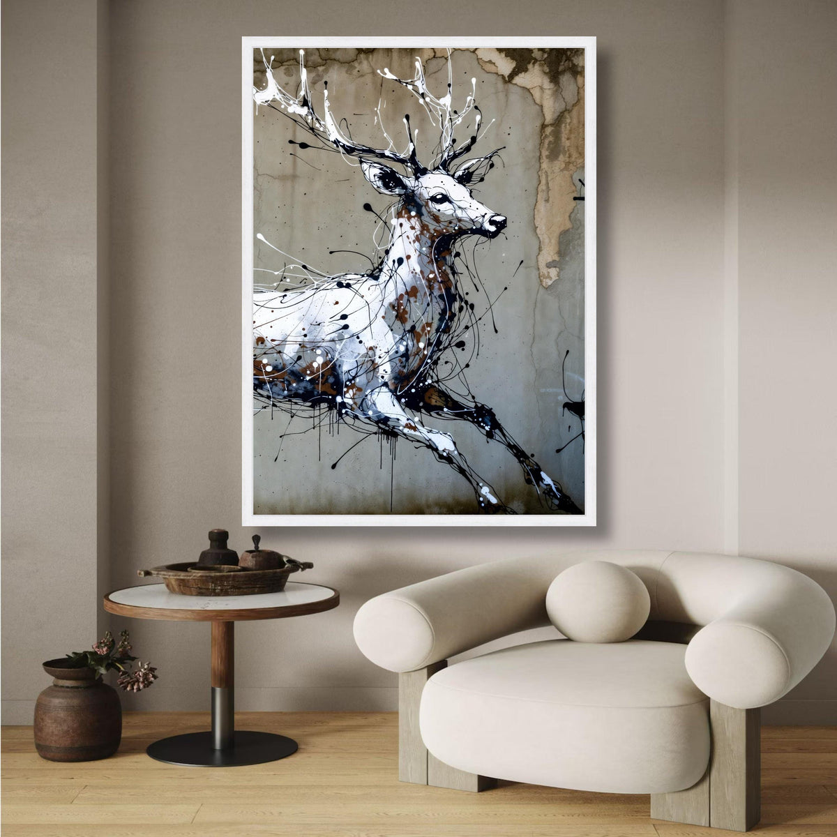 Abstract Deer Canvas Wall Art, Modern Wildlife Painting, Black White Brown Animal Art, Contemporary wall decoration, canvas print, wall art