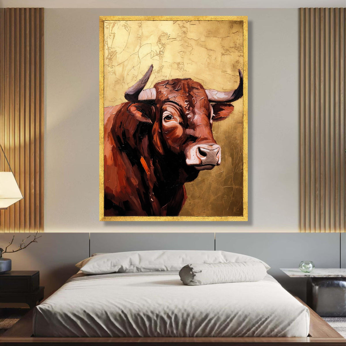 Majestic Brown Bull Portrait Canvas, Rustic Farm Animal Wall Art, Painting Style, Western Decor wall decoration, canvas print, wall art