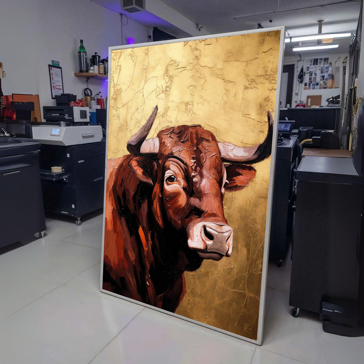 Majestic Brown Bull Portrait Canvas, Rustic Farm Animal Wall Art, Painting Style, Western Decor wall decoration, canvas print, wall art