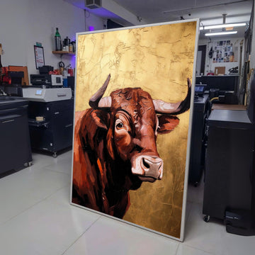 Majestic Brown Bull Portrait Canvas, Rustic Farm Animal Wall Art, Painting Style, Western Decor wall decoration, canvas print, wall art