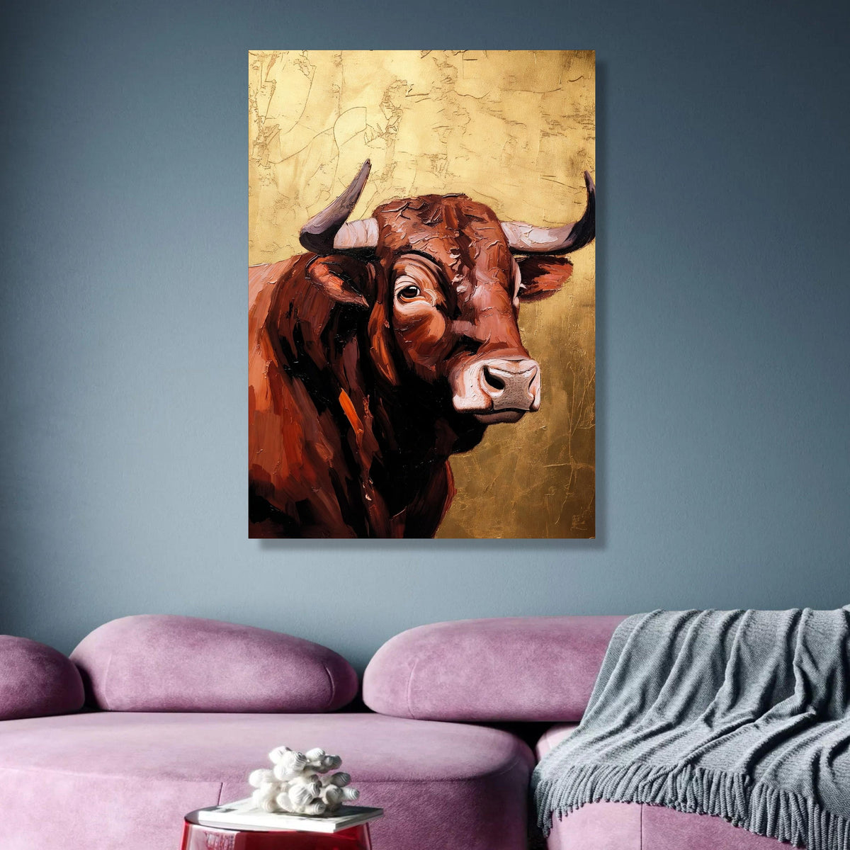 Majestic Brown Bull Portrait Canvas, Rustic Farm Animal Wall Art, Painting Style, Western Decor wall decoration, canvas print, wall art