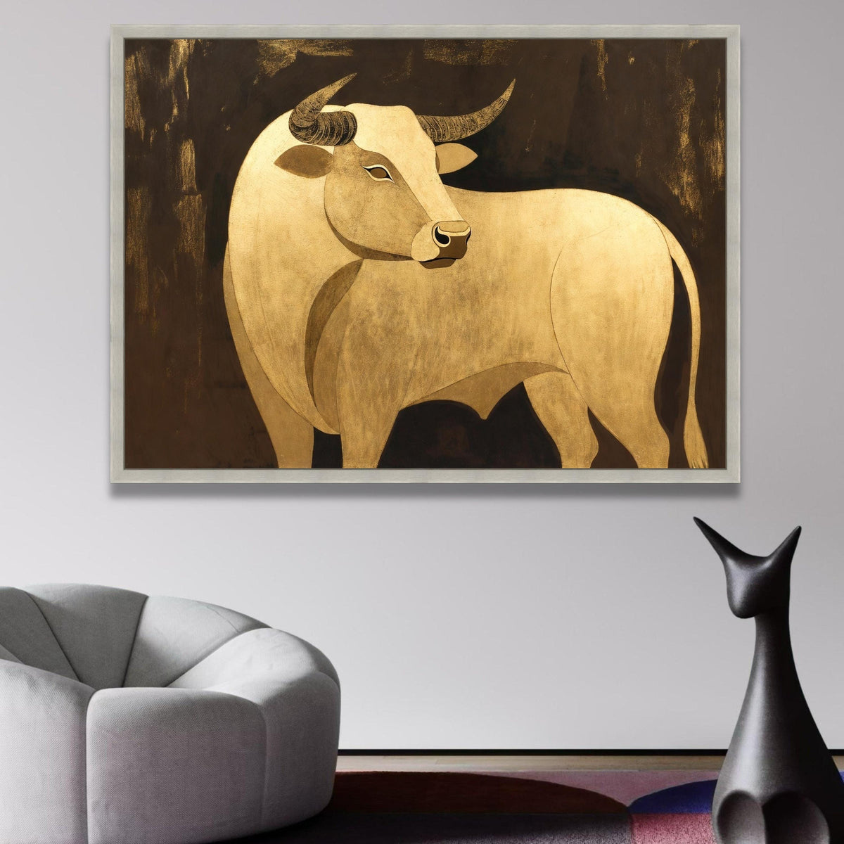 Golden Bull Canvas Wall Art, Abstract Animal Painting, Metallic Gold Canvas, Rustic Farmhouse Decor, wall decoration, canvas print, wall art