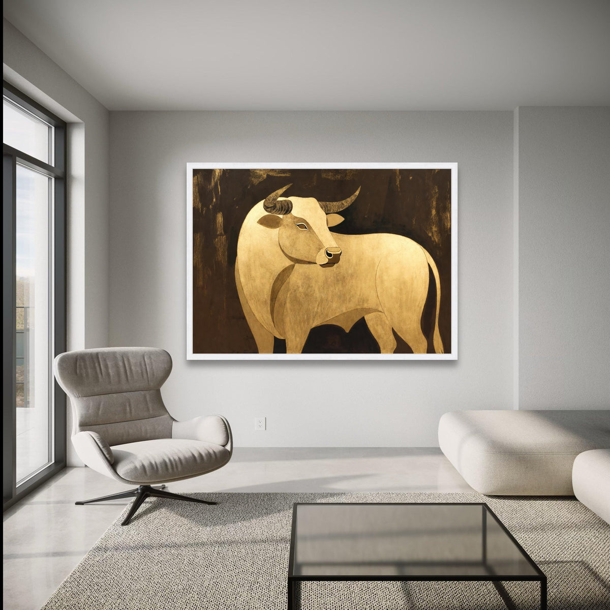 Golden Bull Canvas Wall Art, Abstract Animal Painting, Metallic Gold Canvas, Rustic Farmhouse Decor, wall decoration, canvas print, wall art