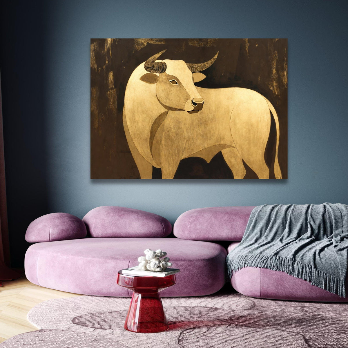 Golden Bull Canvas Wall Art, Abstract Animal Painting, Metallic Gold Canvas, Rustic Farmhouse Decor, wall decoration, canvas print, wall art
