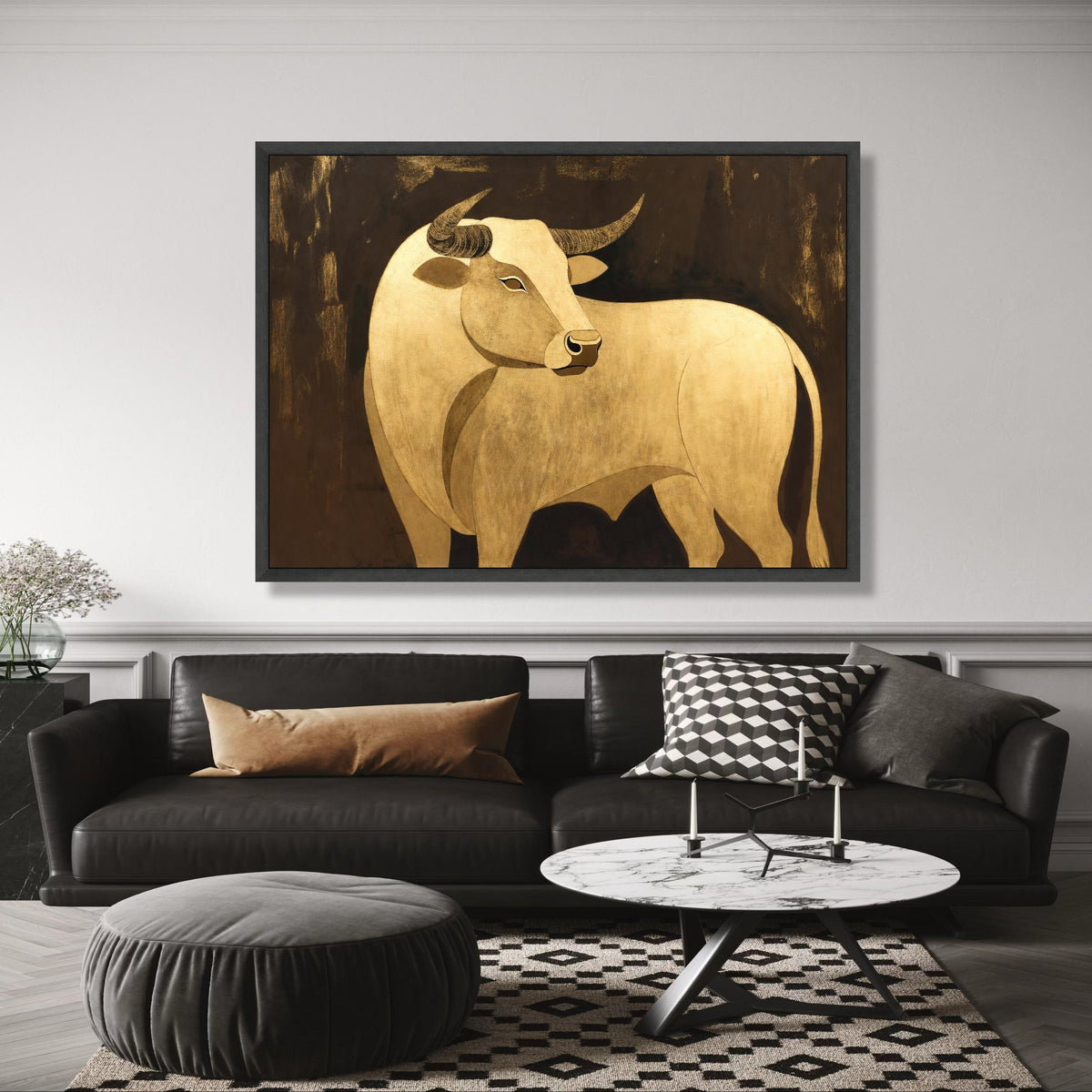 Golden Bull Canvas Wall Art, Abstract Animal Painting, Metallic Gold Canvas, Rustic Farmhouse Decor, wall decoration, canvas print, wall art