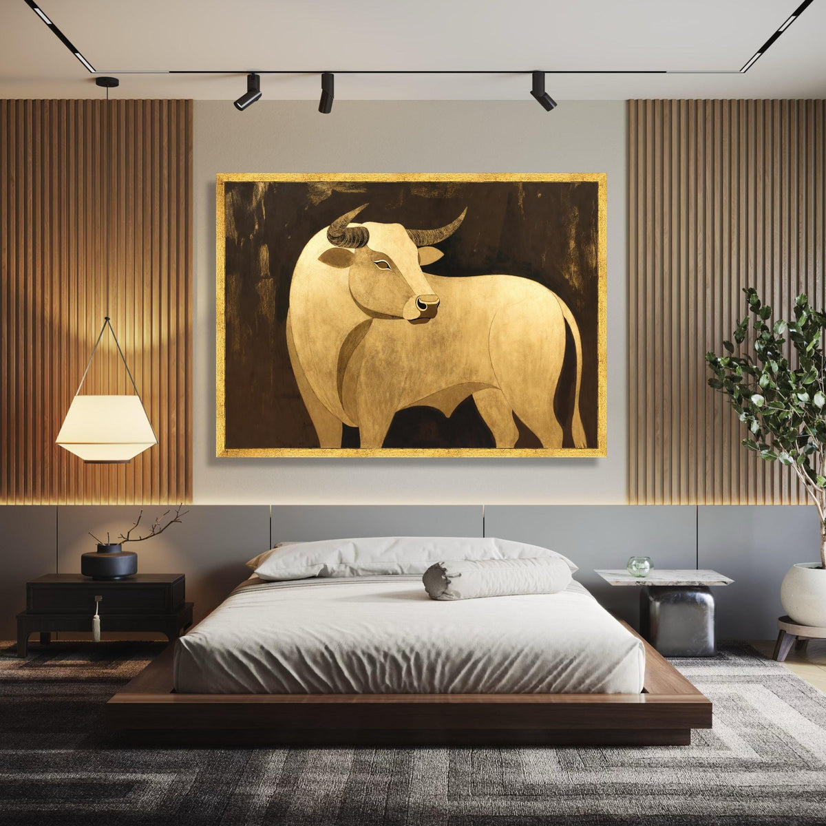 Golden Bull Canvas Wall Art, Abstract Animal Painting, Metallic Gold Canvas, Rustic Farmhouse Decor, wall decoration, canvas print, wall art