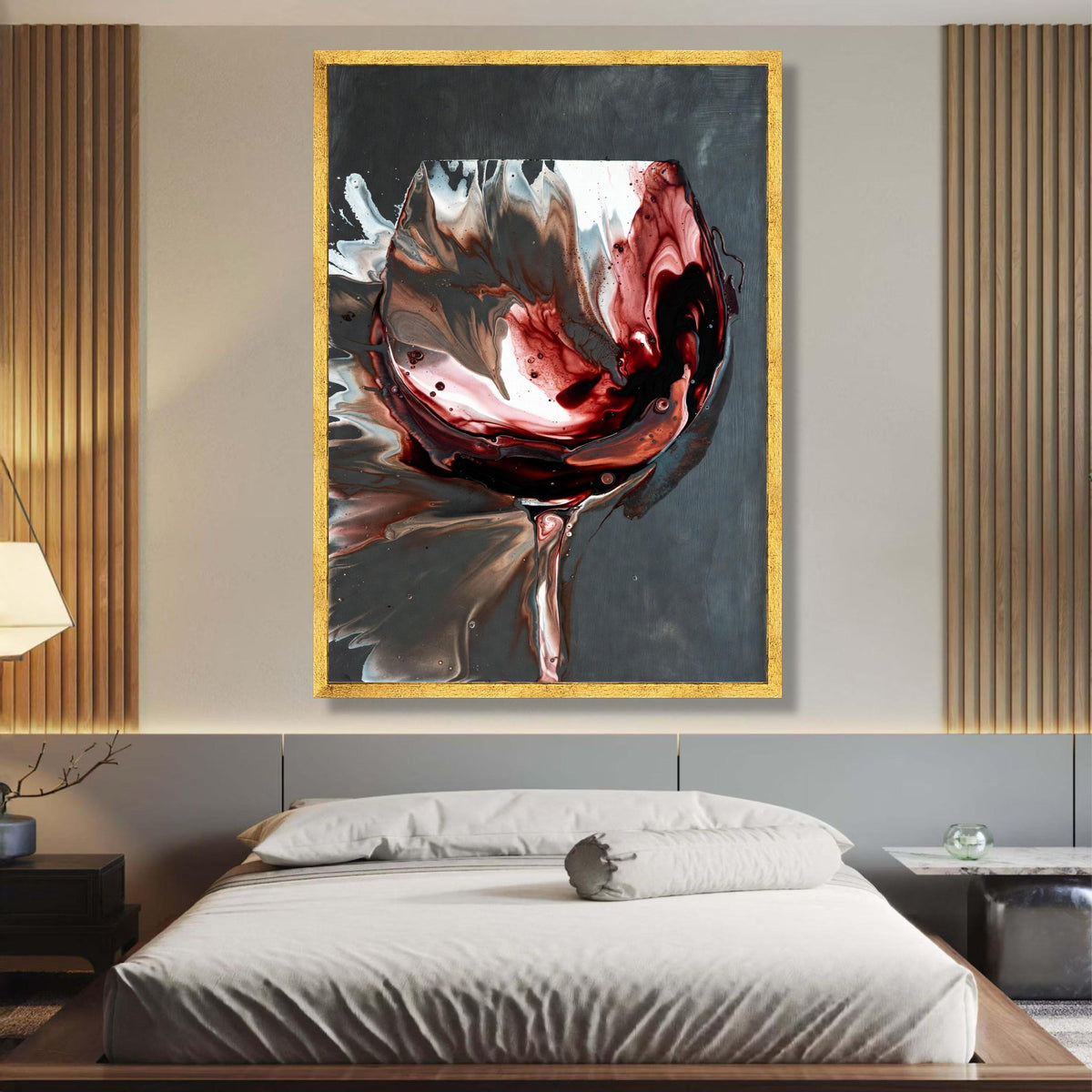 Abstract Red Wine Splash Canvas, Modern Fluid Art Wall Decoration, Vibrant Beverage Painting, wall decoration, canvas print, wall art