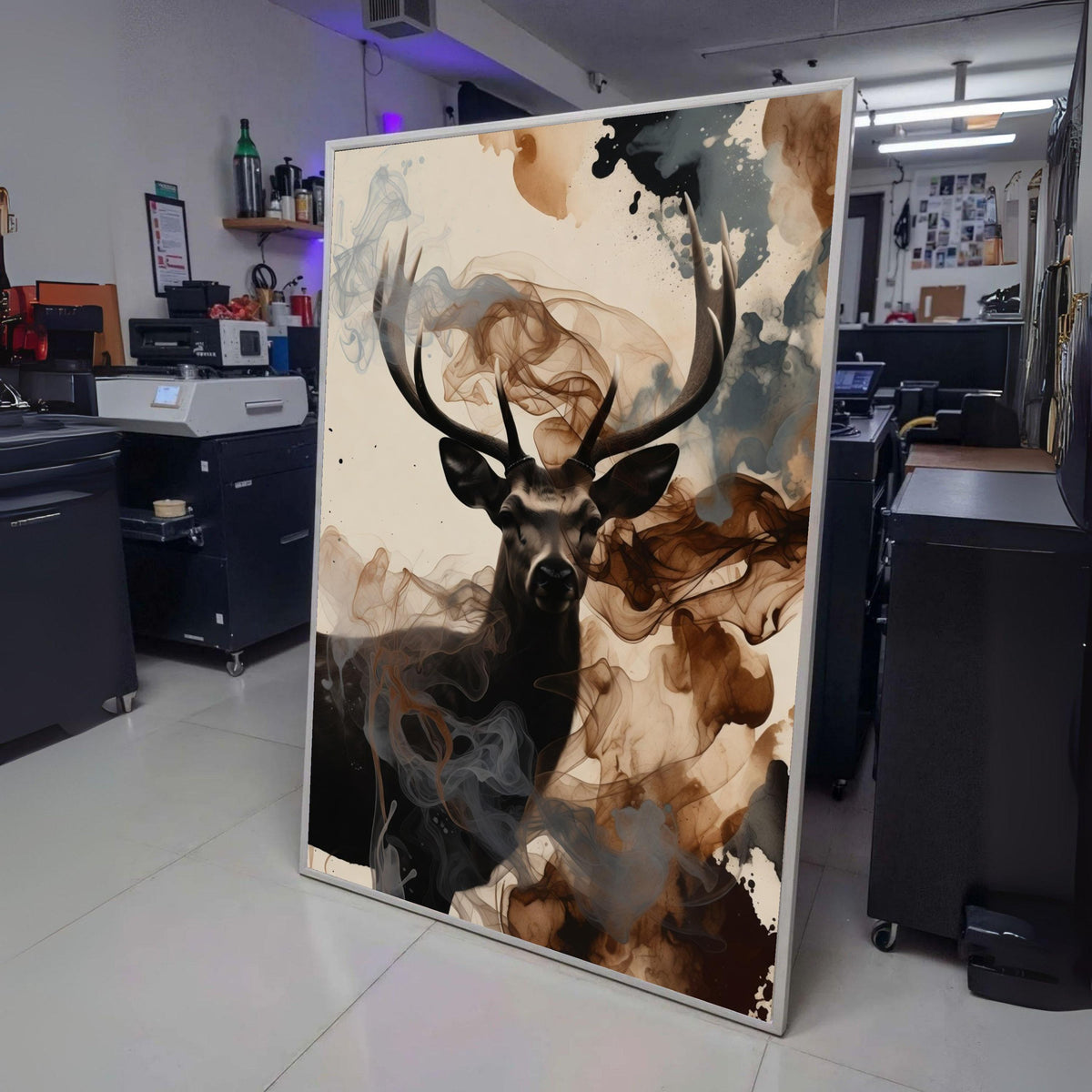 Majestic Deer Portrait Canvas, Abstract Smoke Effect Wall Art, Nature Wildlife Decor, Modern Rustic wall decoration, canvas print, wall art