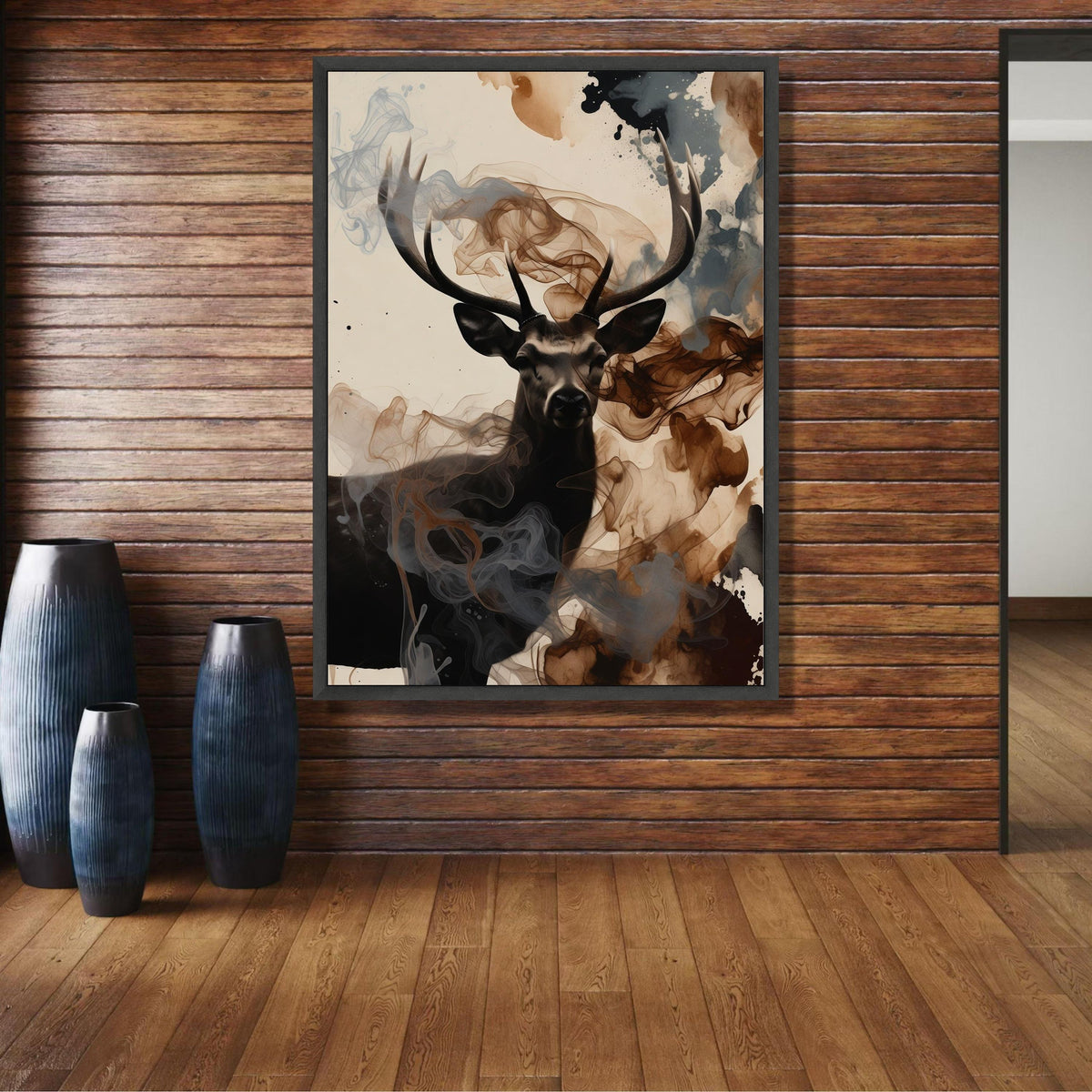 Majestic Deer Portrait Canvas, Abstract Smoke Effect Wall Art, Nature Wildlife Decor, Modern Rustic wall decoration, canvas print, wall art