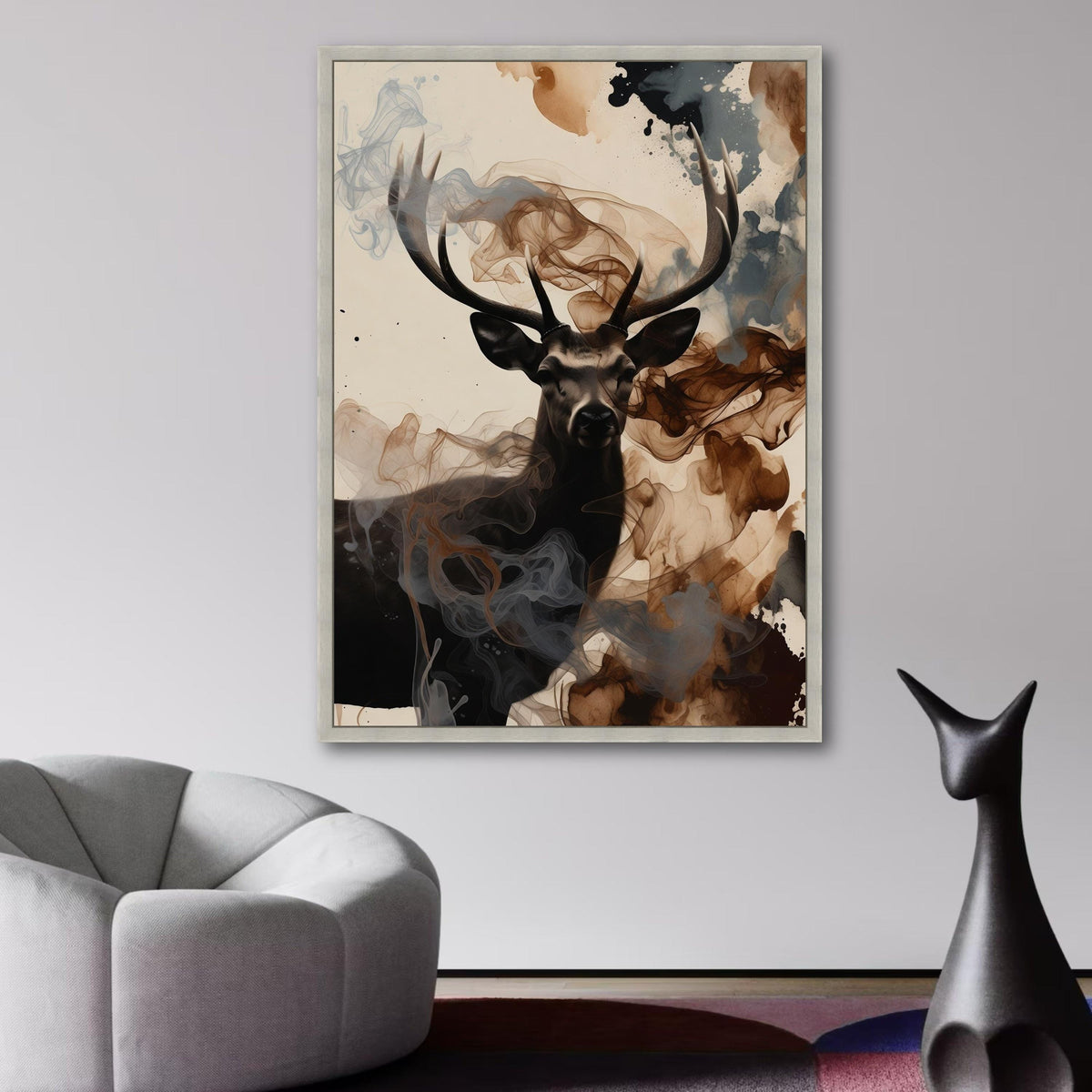 Majestic Deer Portrait Canvas, Abstract Smoke Effect Wall Art, Nature Wildlife Decor, Modern Rustic wall decoration, canvas print, wall art