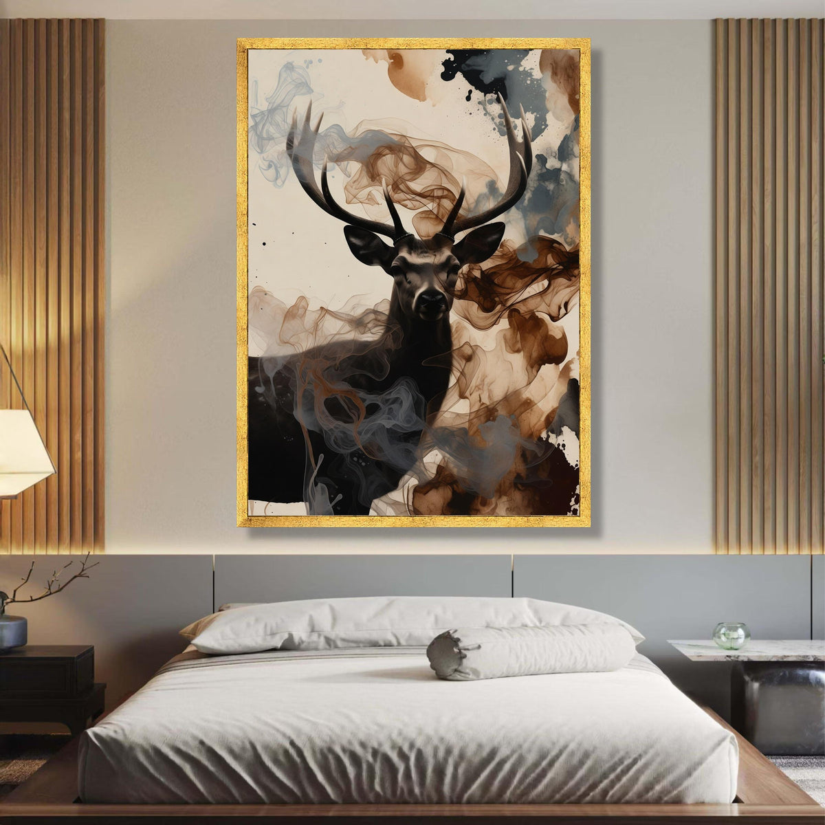Majestic Deer Portrait Canvas, Abstract Smoke Effect Wall Art, Nature Wildlife Decor, Modern Rustic wall decoration, canvas print, wall art