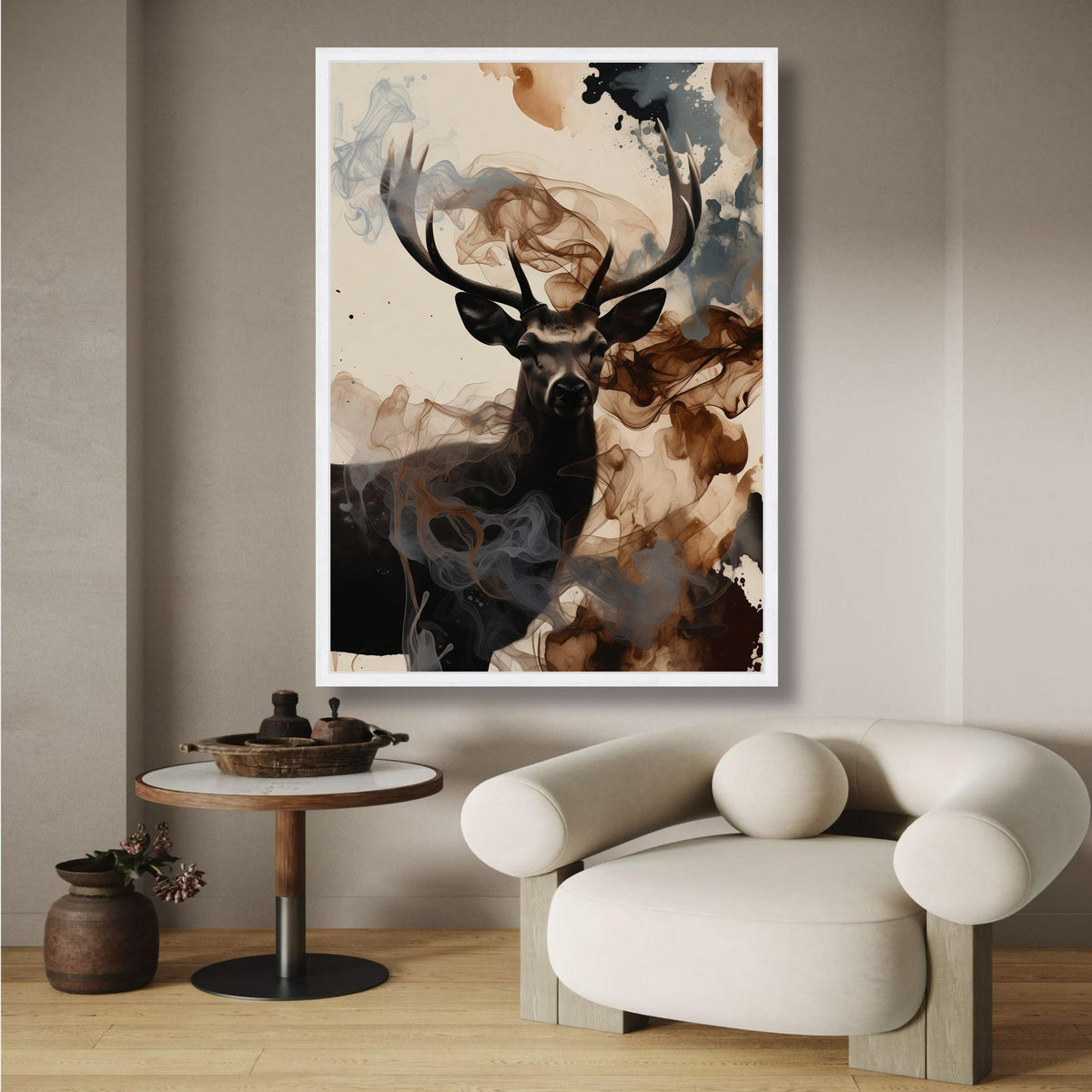Majestic Deer Portrait Canvas, Abstract Smoke Effect Wall Art, Nature Wildlife Decor, Modern Rustic wall decoration, canvas print, wall art