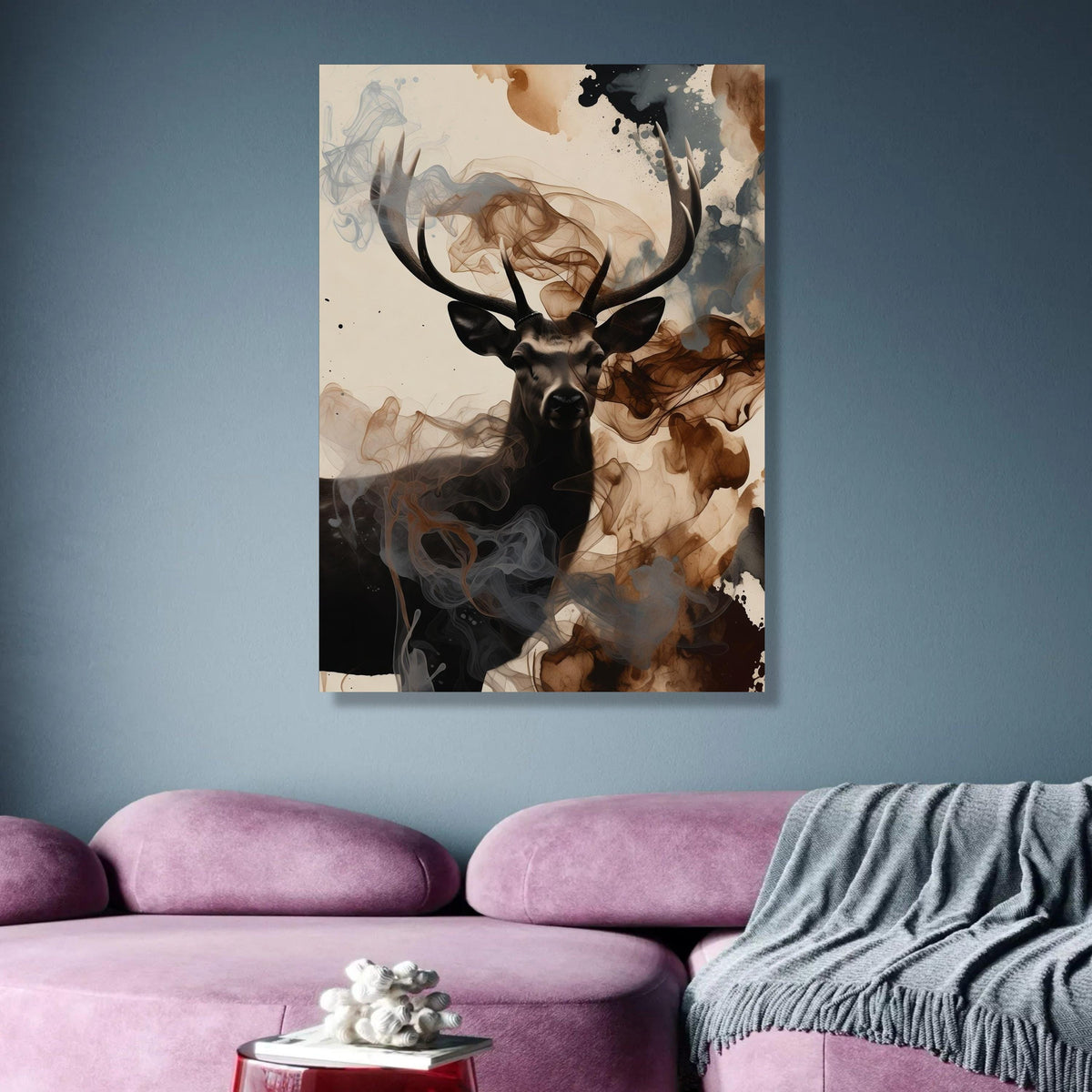 Majestic Deer Portrait Canvas, Abstract Smoke Effect Wall Art, Nature Wildlife Decor, Modern Rustic wall decoration, canvas print, wall art