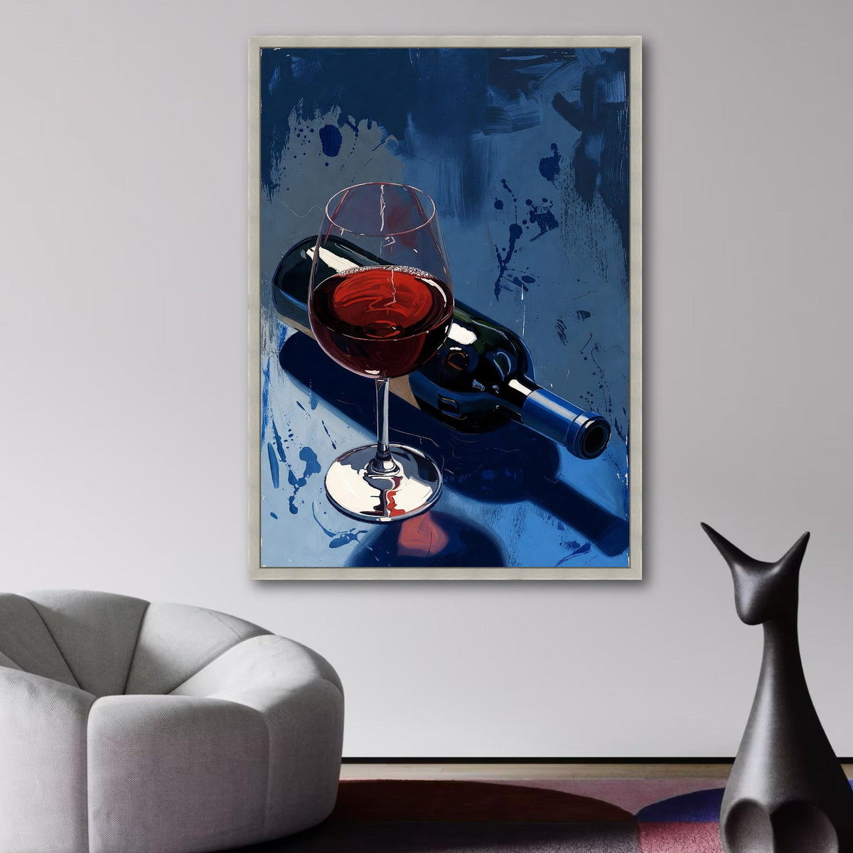 Red Wine Glass and Bottle Canvas, Elegant Beverage Wall Art, Modern Kitchen Decor, Wine Lover Gift, wall decoration, canvas print, wall art