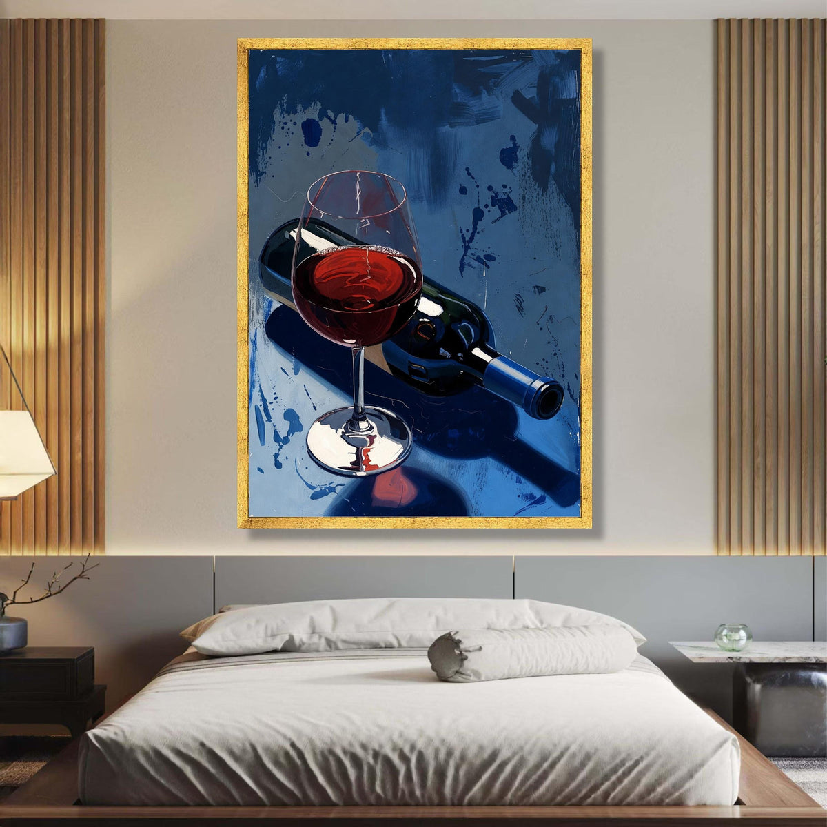 Red Wine Glass and Bottle Canvas, Elegant Beverage Wall Art, Modern Kitchen Decor, Wine Lover Gift, wall decoration, canvas print, wall art