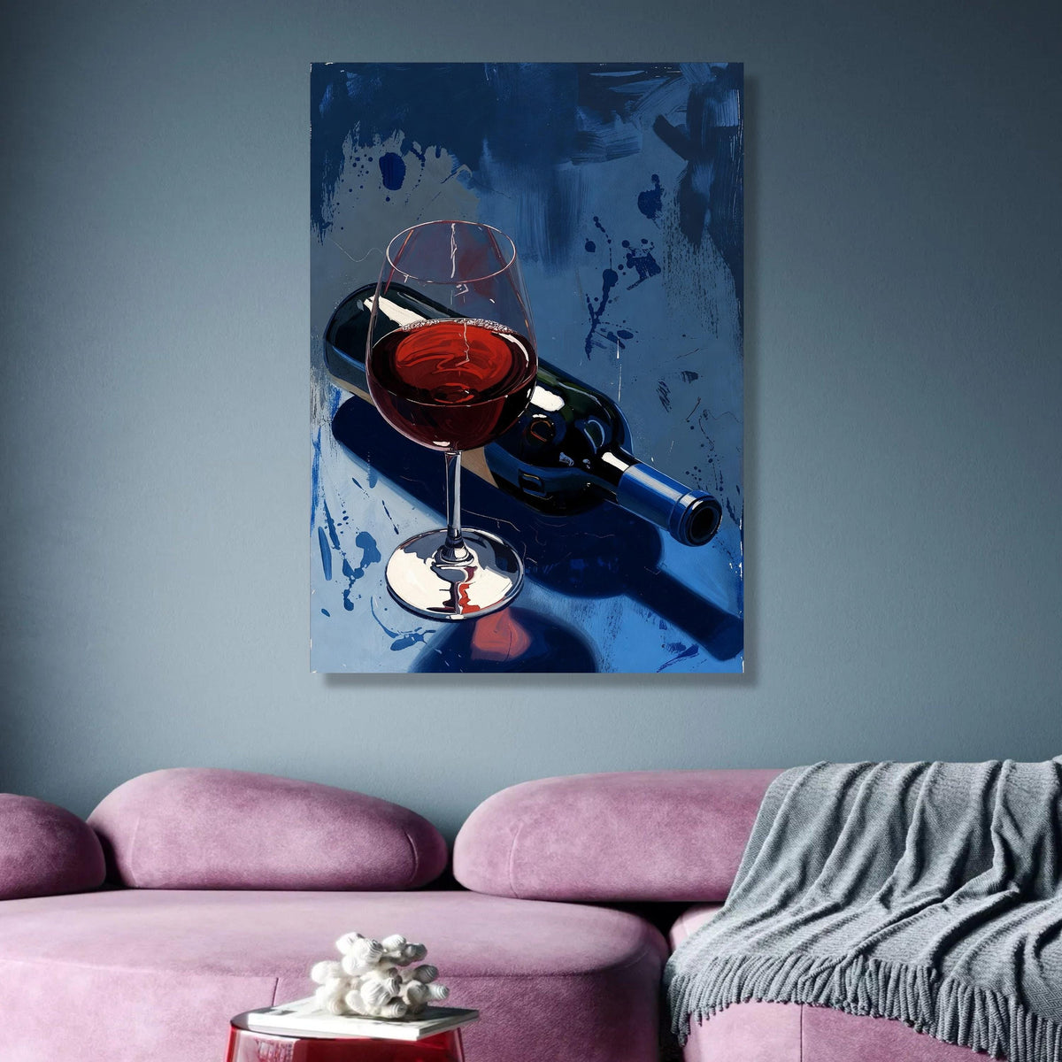 Red Wine Glass and Bottle Canvas, Elegant Beverage Wall Art, Modern Kitchen Decor, Wine Lover Gift, wall decoration, canvas print, wall art