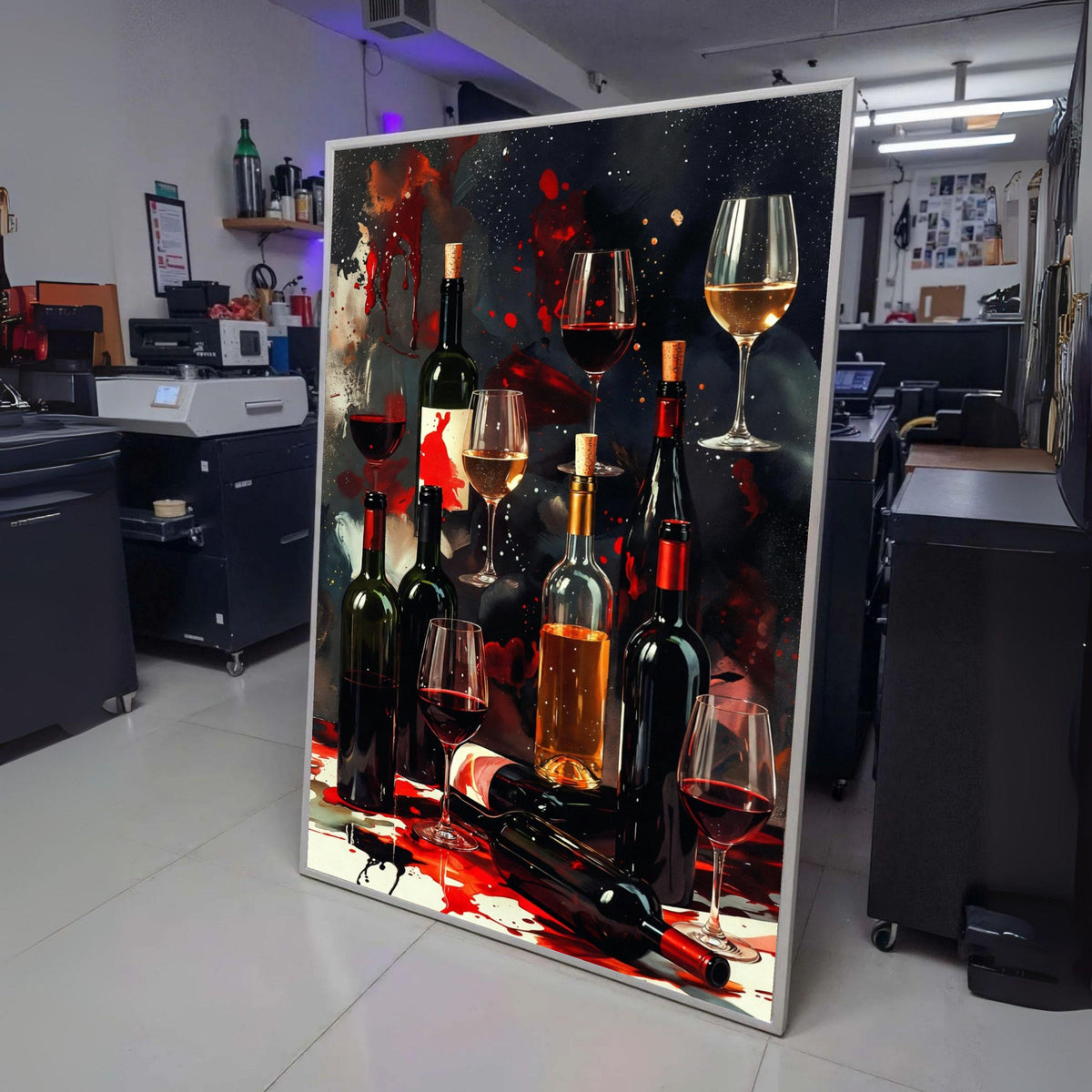 Elegant Wine Bottles and Glasses Canvas, Abstract Wine Art, Bar Decor Canvas, Red and White Wine wall decoration, canvas print, wall art