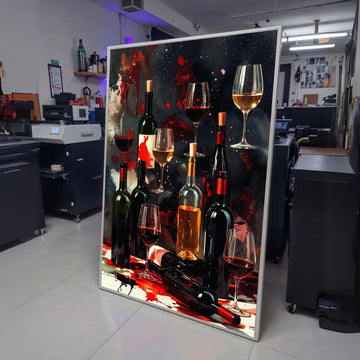 Elegant Wine Bottles and Glasses Canvas, Abstract Wine Art, Bar Decor Canvas, Red and White Wine wall decoration, canvas print, wall art