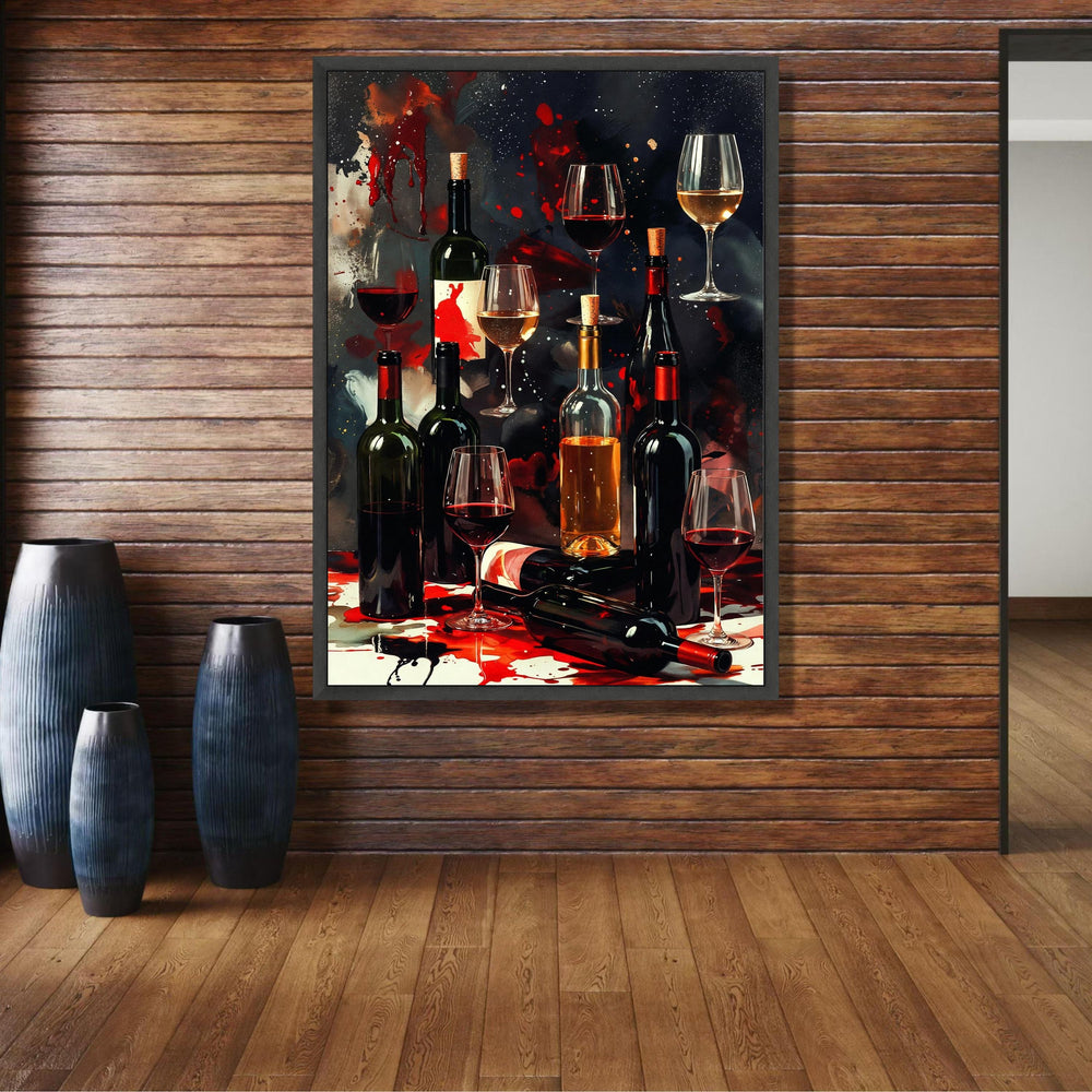 Elegant Wine Bottles and Glasses Canvas, Abstract Wine Art, Bar Decor Canvas, Red and White Wine wall decoration, canvas print, wall art