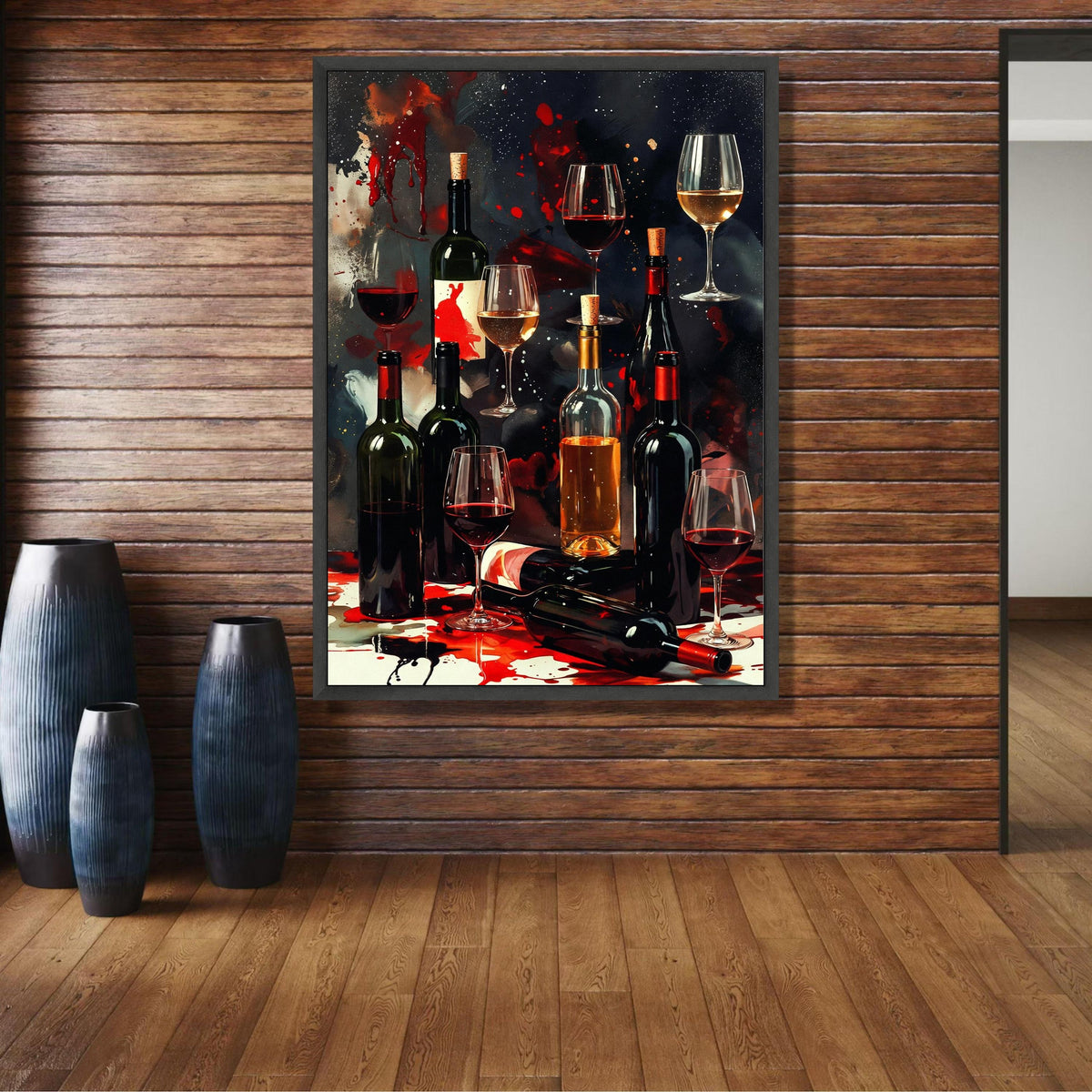Elegant Wine Bottles and Glasses Canvas, Abstract Wine Art, Bar Decor Canvas, Red and White Wine wall decoration, canvas print, wall art