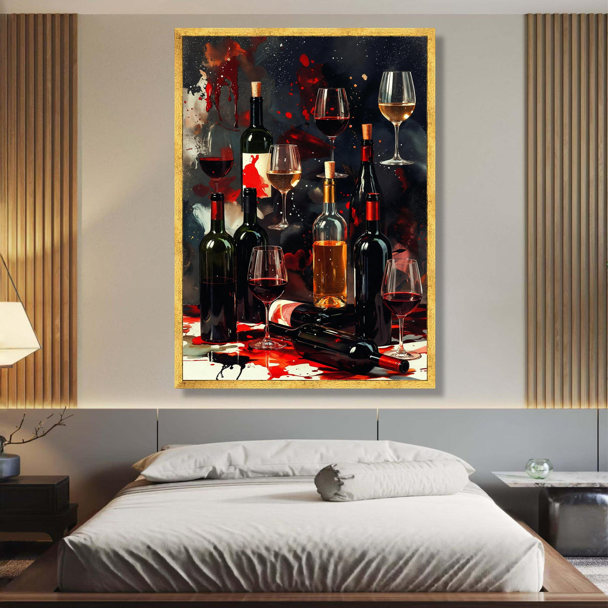Elegant Wine Bottles and Glasses Canvas, Abstract Wine Art, Bar Decor Canvas, Red and White Wine wall decoration, canvas print, wall art