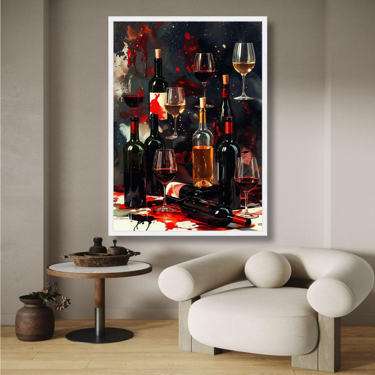 Elegant Wine Bottles and Glasses Canvas, Abstract Wine Art, Bar Decor Canvas, Red and White Wine wall decoration, canvas print, wall art