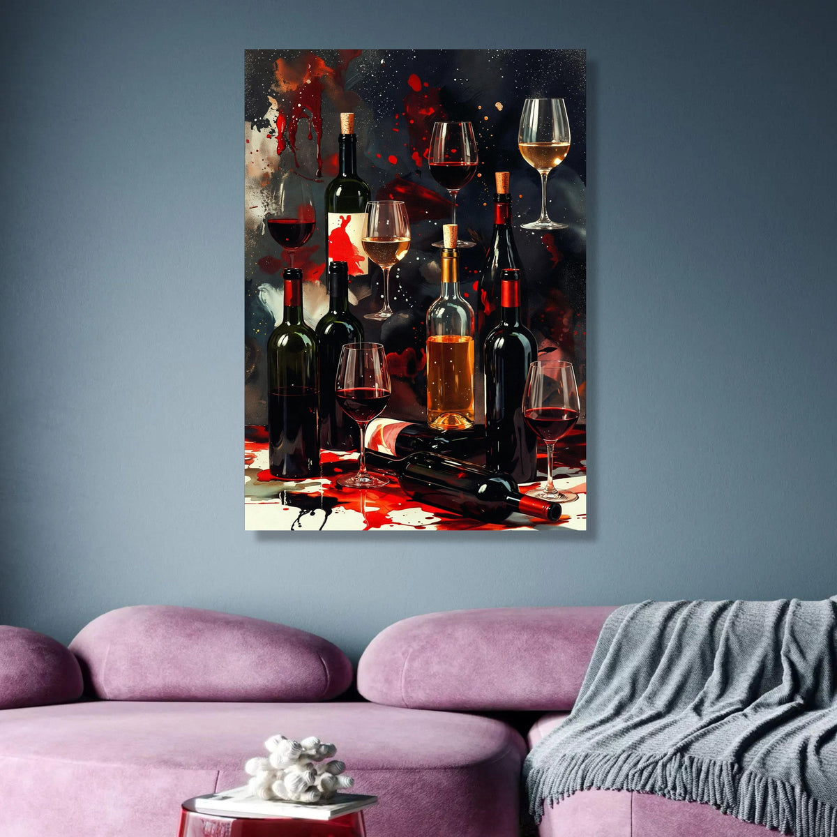 Elegant Wine Bottles and Glasses Canvas, Abstract Wine Art, Bar Decor Canvas, Red and White Wine wall decoration, canvas print, wall art