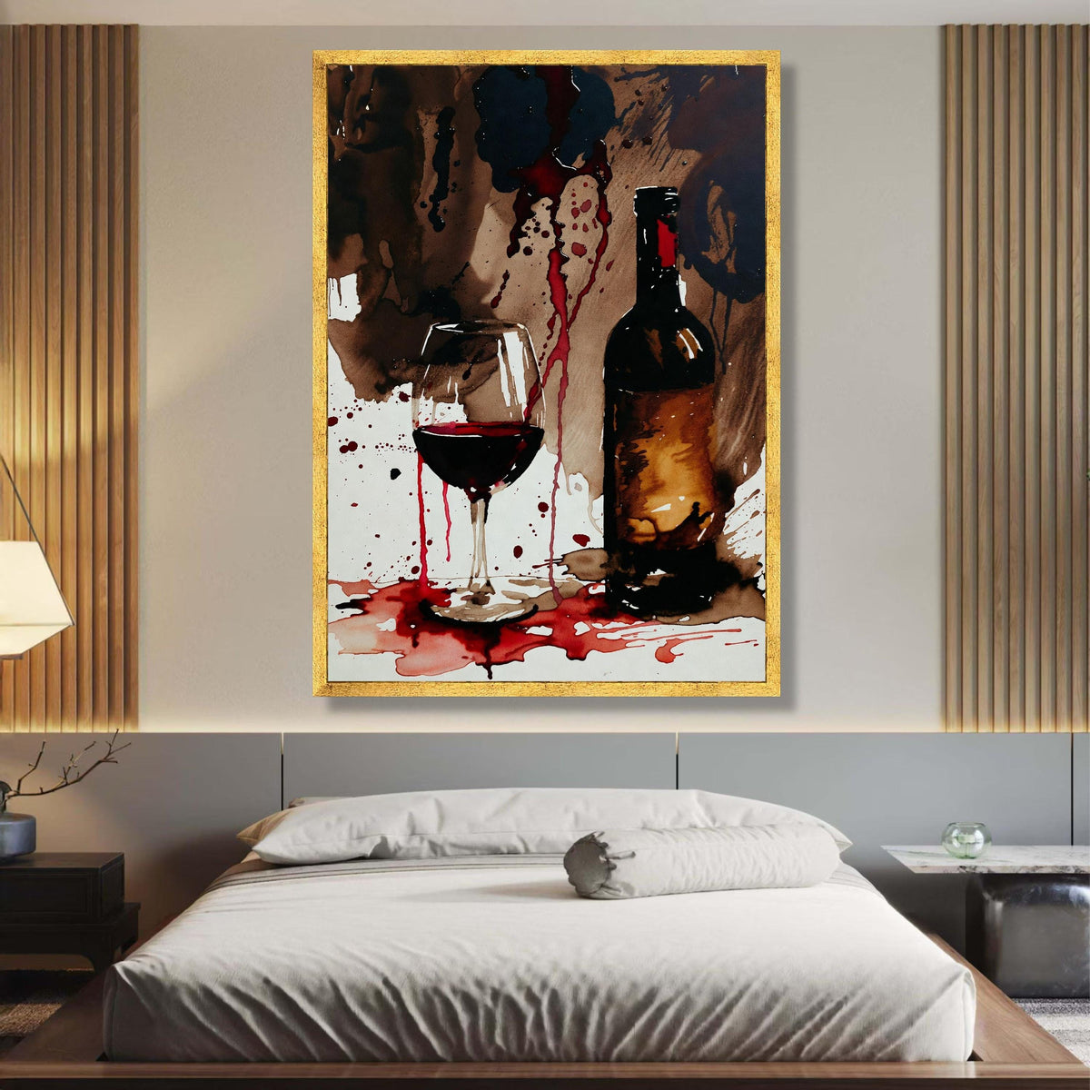 Red Wine Splash Abstract, Wine Glass and Bottle Canvas, Modern Beverage Art, Bar Decor Wall Art, wall decoration, canvas print, wall art