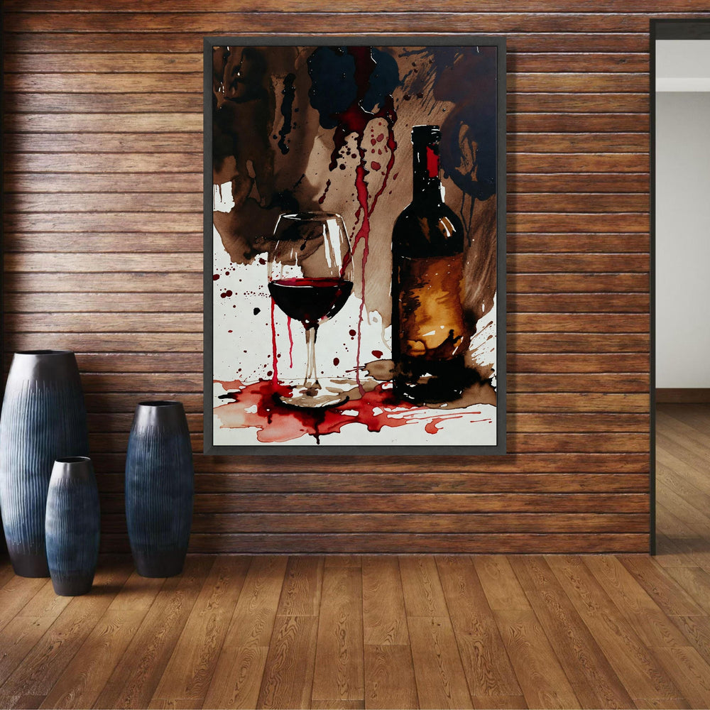 Red Wine Splash Abstract, Wine Glass and Bottle Canvas, Modern Beverage Art, Bar Decor Wall Art, wall decoration, canvas print, wall art