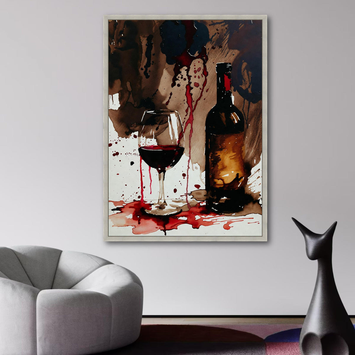 Red Wine Splash Abstract, Wine Glass and Bottle Canvas, Modern Beverage Art, Bar Decor Wall Art, wall decoration, canvas print, wall art