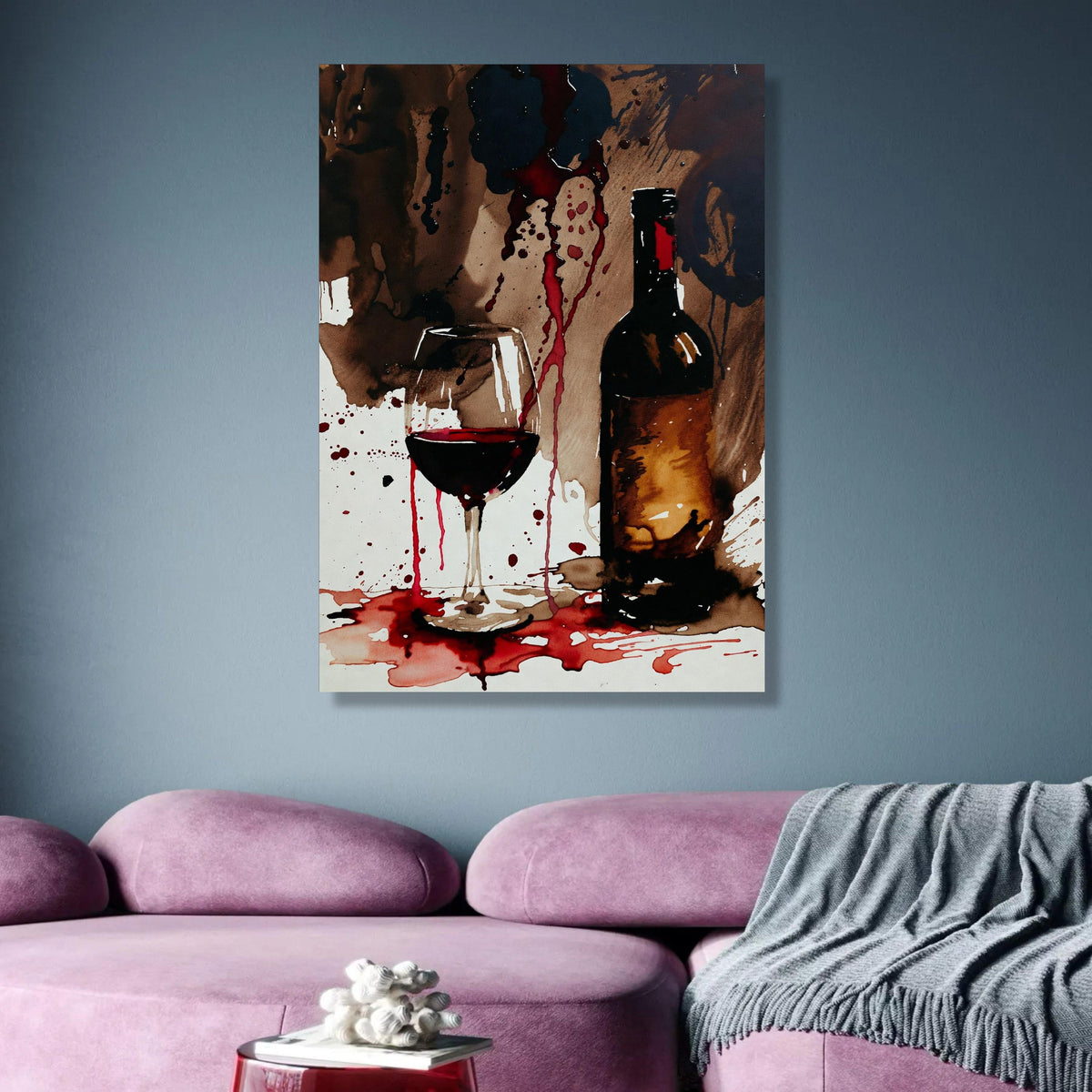 Red Wine Splash Abstract, Wine Glass and Bottle Canvas, Modern Beverage Art, Bar Decor Wall Art, wall decoration, canvas print, wall art