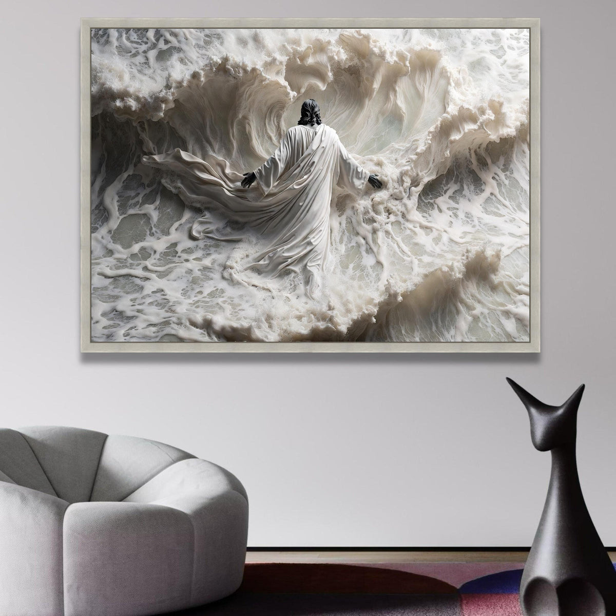Spiritual Jesus Walking on Water Canvas, Religious Faith Wall Art, Christian Home Decor, wall decoration, canvas print, wall art