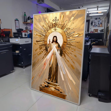 Divine Jesus Christ Canvas Wall Art, Religious Christian Decor, Sacred Heart Painting, Gold Halo wall decoration, canvas print, wall art