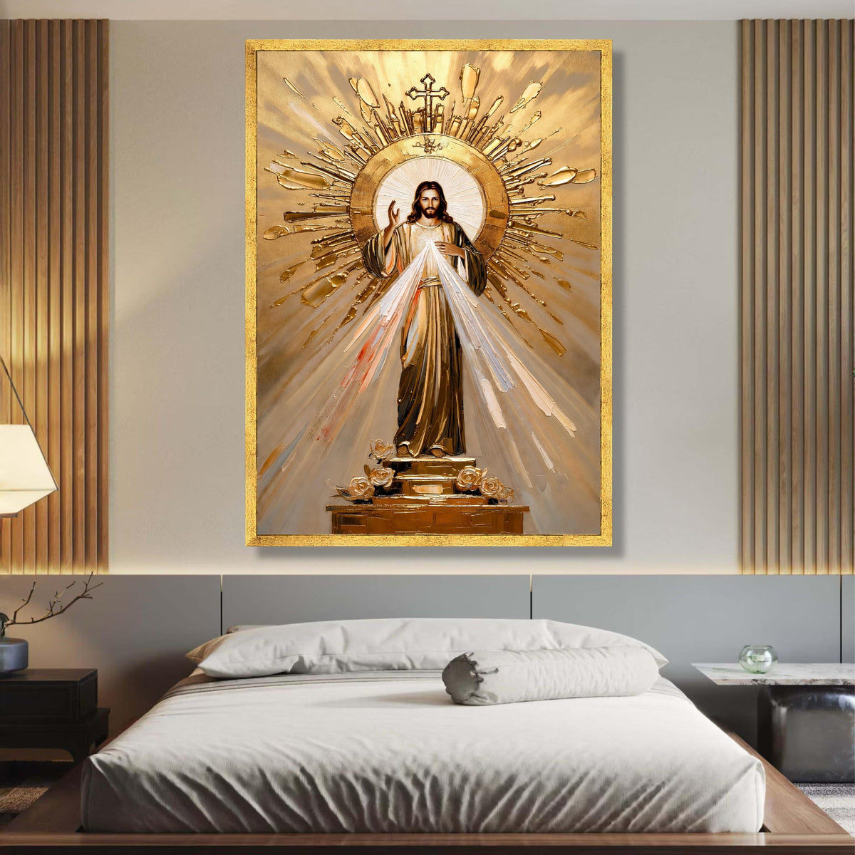 Divine Jesus Christ Canvas Wall Art, Religious Christian Decor, Sacred Heart Painting, Gold Halo wall decoration, canvas print, wall art