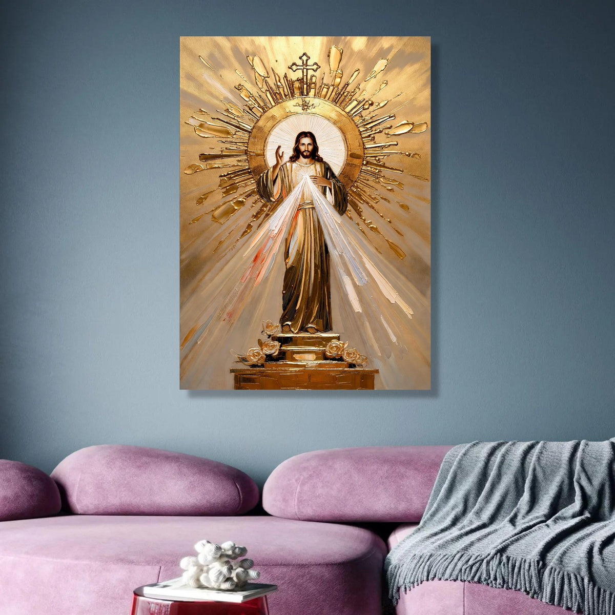 Divine Jesus Christ Canvas Wall Art, Religious Christian Decor, Sacred Heart Painting, Gold Halo wall decoration, canvas print, wall art