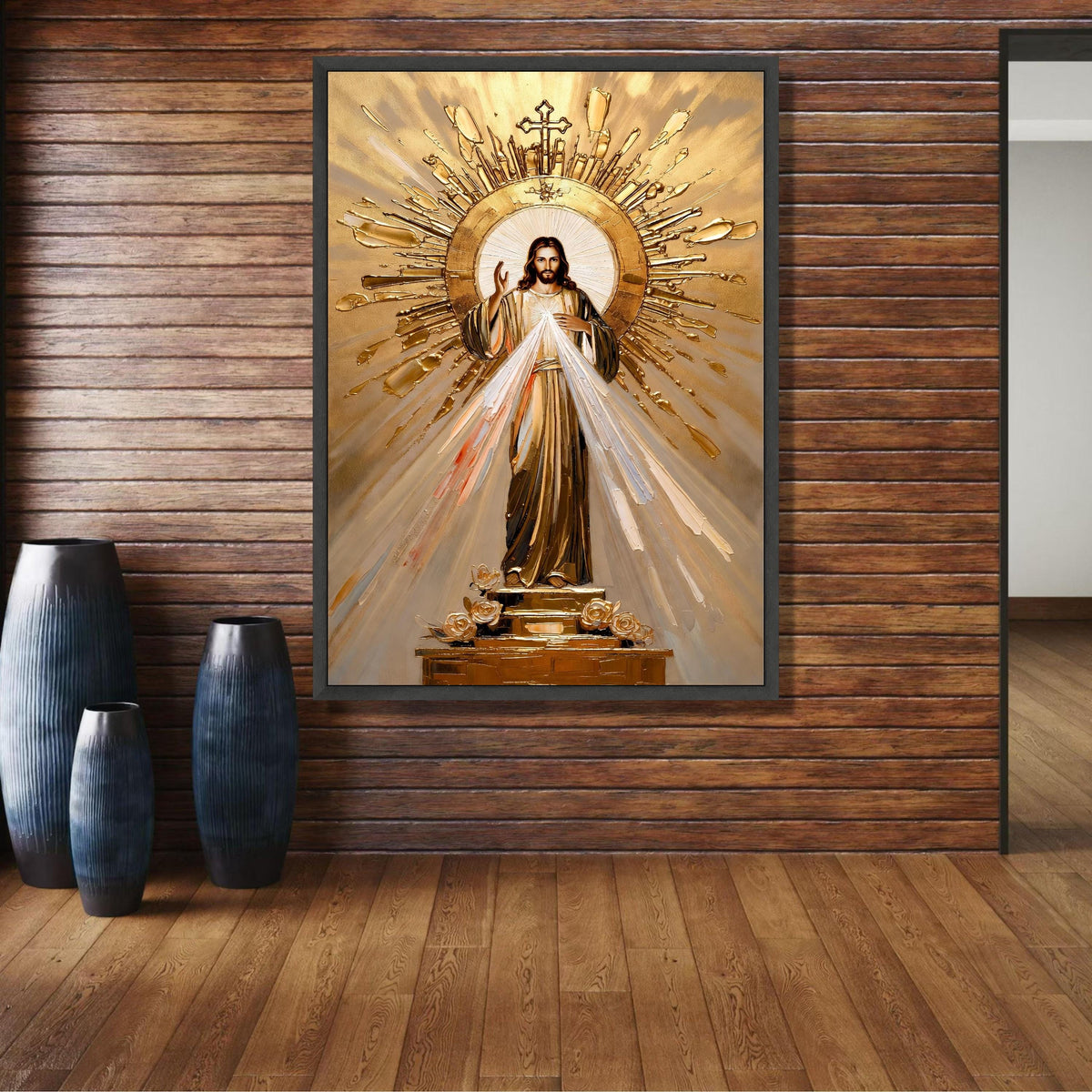 Divine Jesus Christ Canvas Wall Art, Religious Christian Decor, Sacred Heart Painting, Gold Halo wall decoration, canvas print, wall art