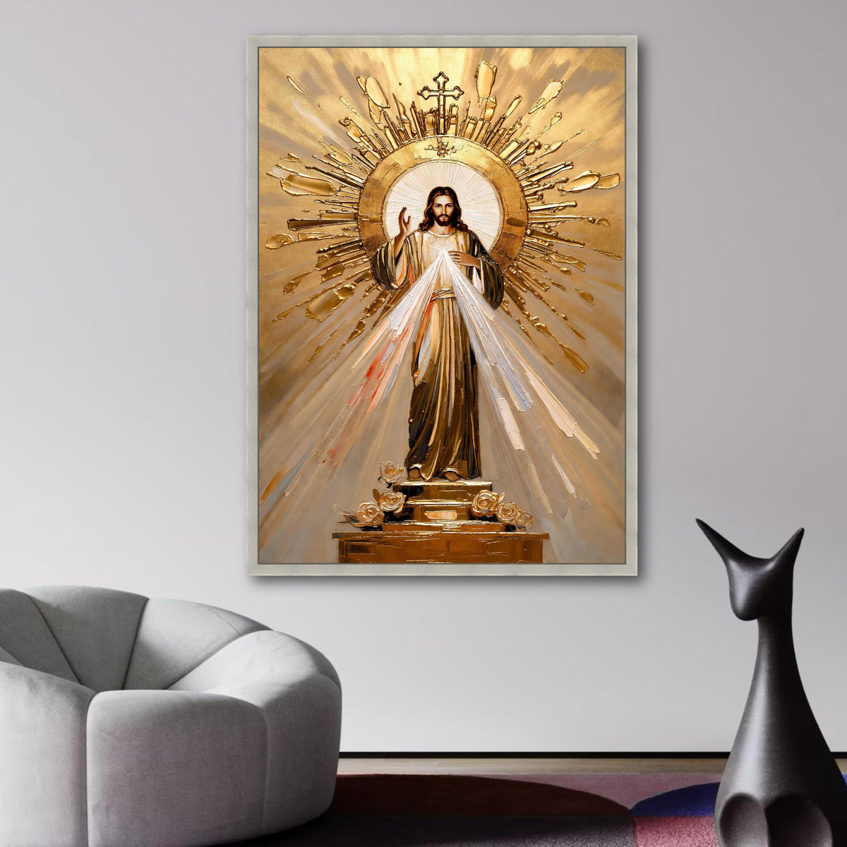 Divine Jesus Christ Canvas Wall Art, Religious Christian Decor, Sacred Heart Painting, Gold Halo wall decoration, canvas print, wall art