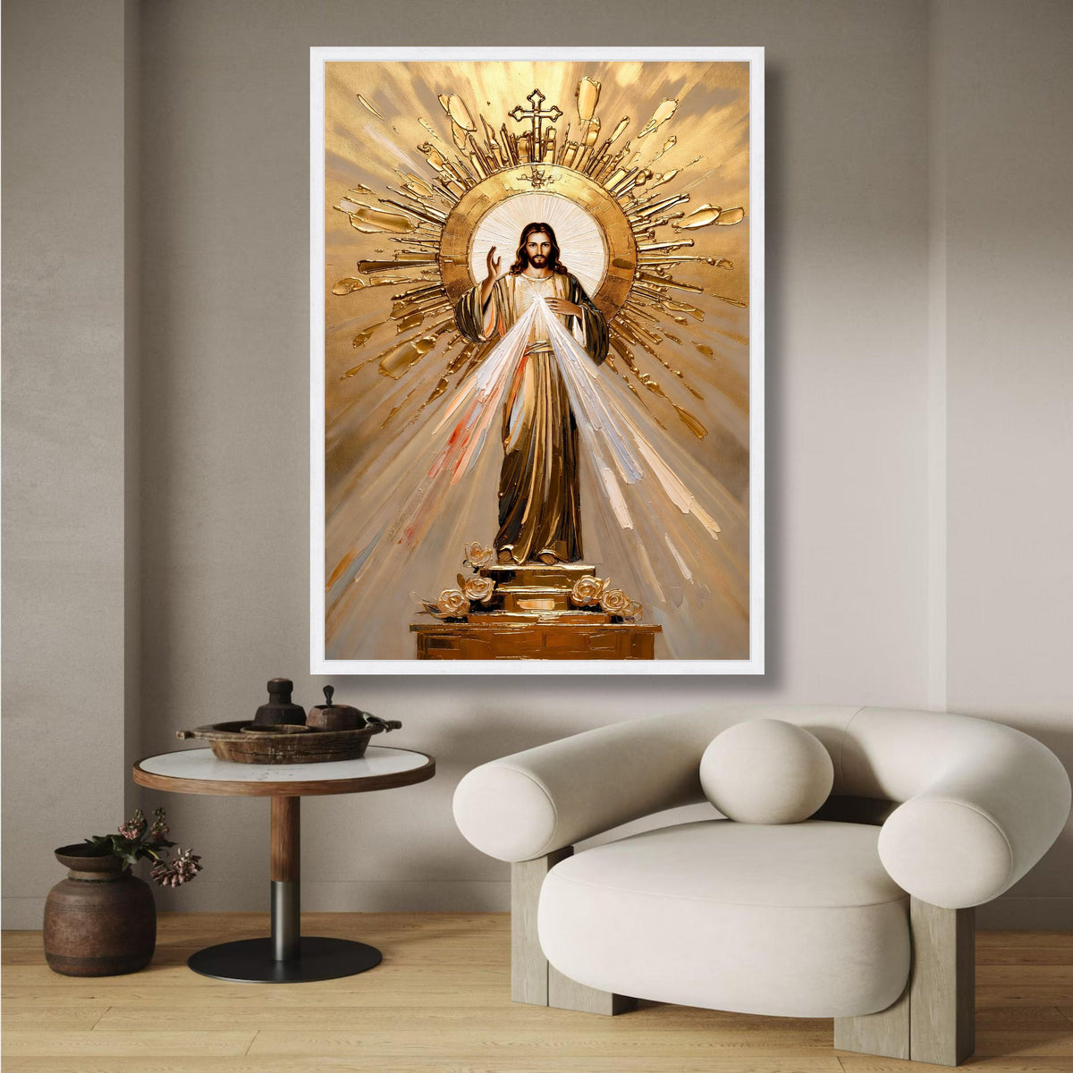 Divine Jesus Christ Canvas Wall Art, Religious Christian Decor, Sacred Heart Painting, Gold Halo wall decoration, canvas print, wall art